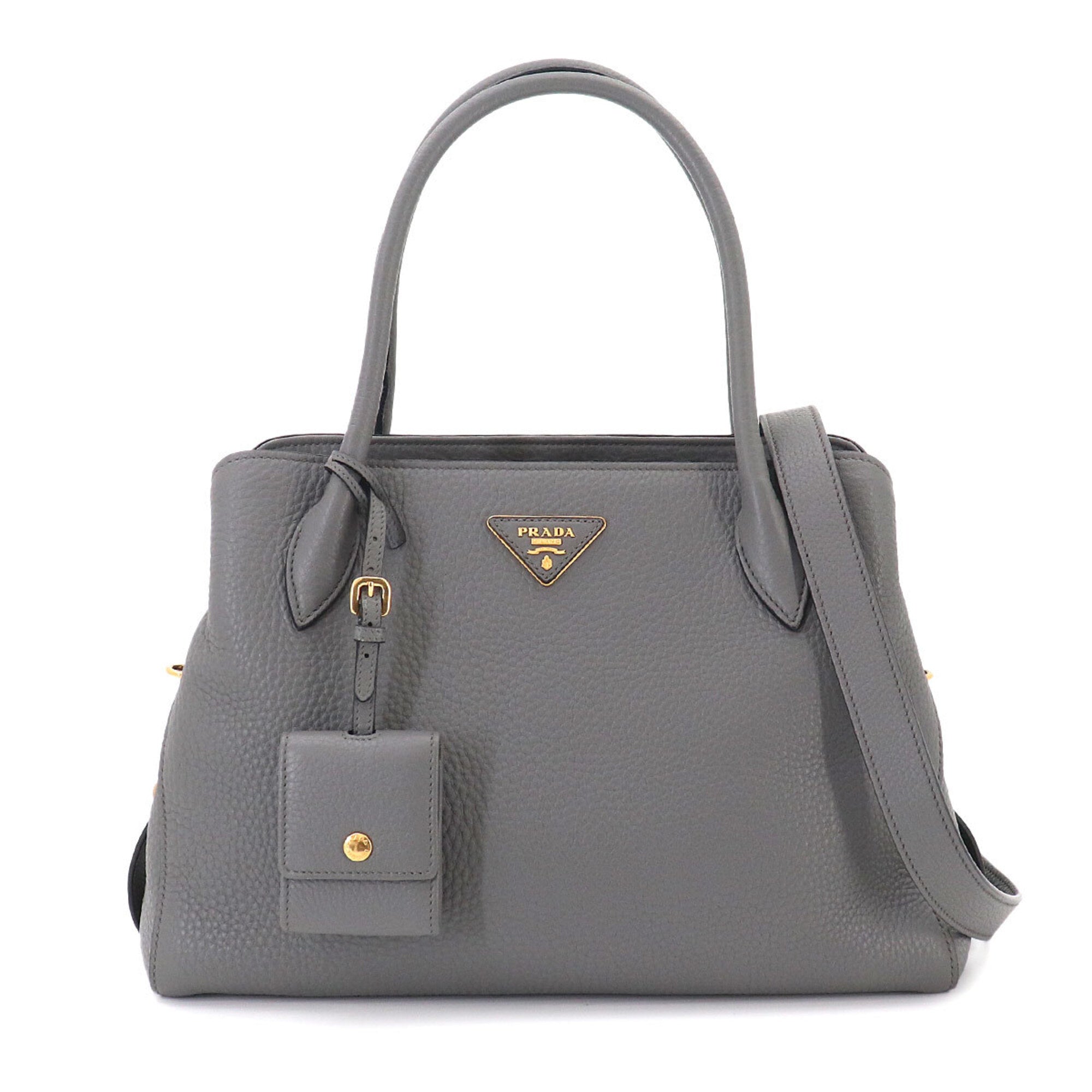 Prada Gray Leather Handbag Shoulder Bag (Pre-Owned)