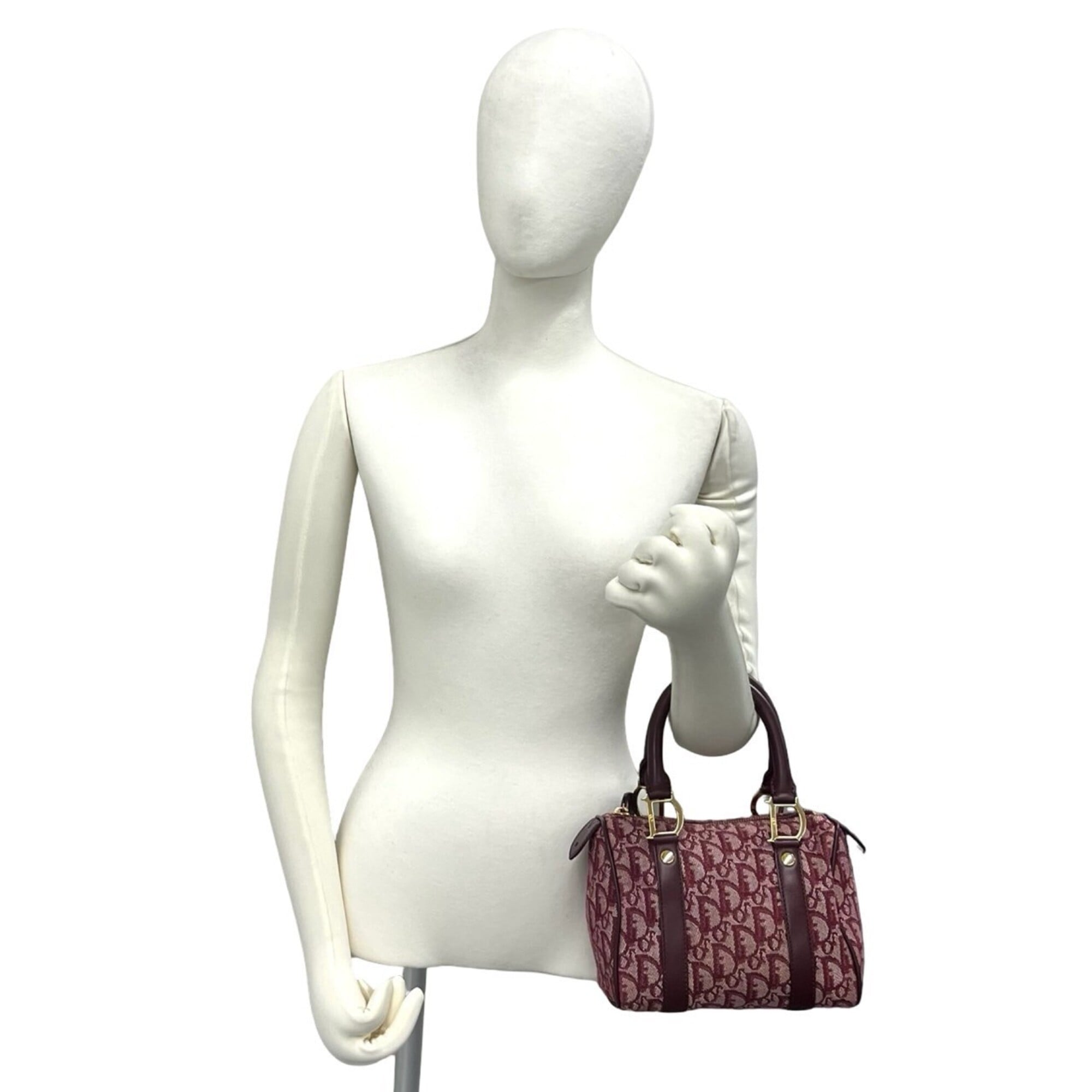Christian Dior Red Color Wine Canvas Leather Boston Bag Handbag (Pre-Owned)