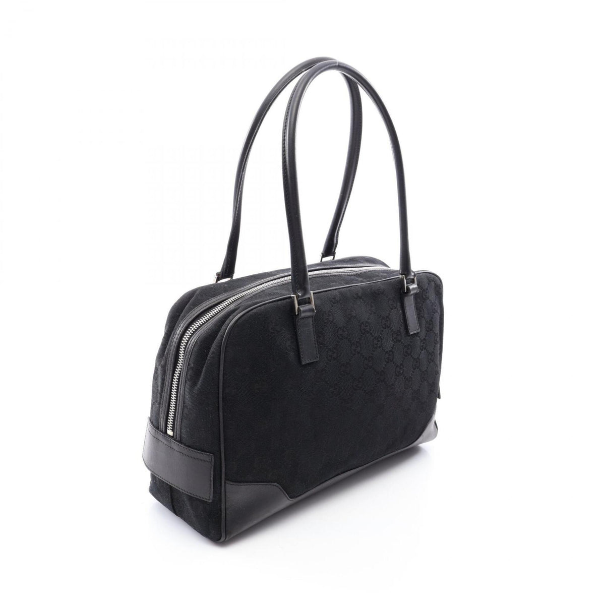Gucci Gg Canvas Black Gg Canvas Leather Handbag (Pre-Owned)