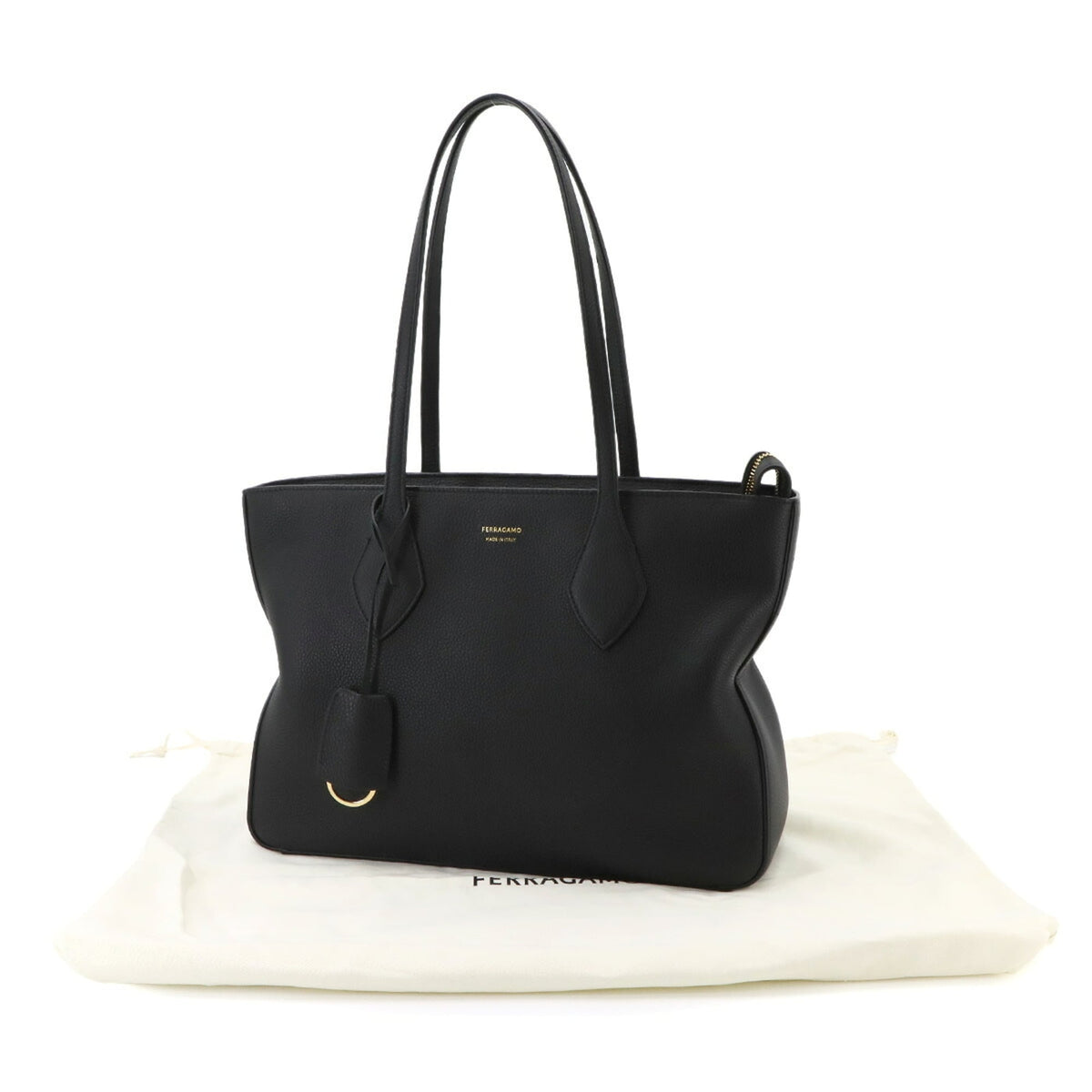 Salvatore Ferragamo Black Leather Handbag Tote Bag (Pre-Owned)