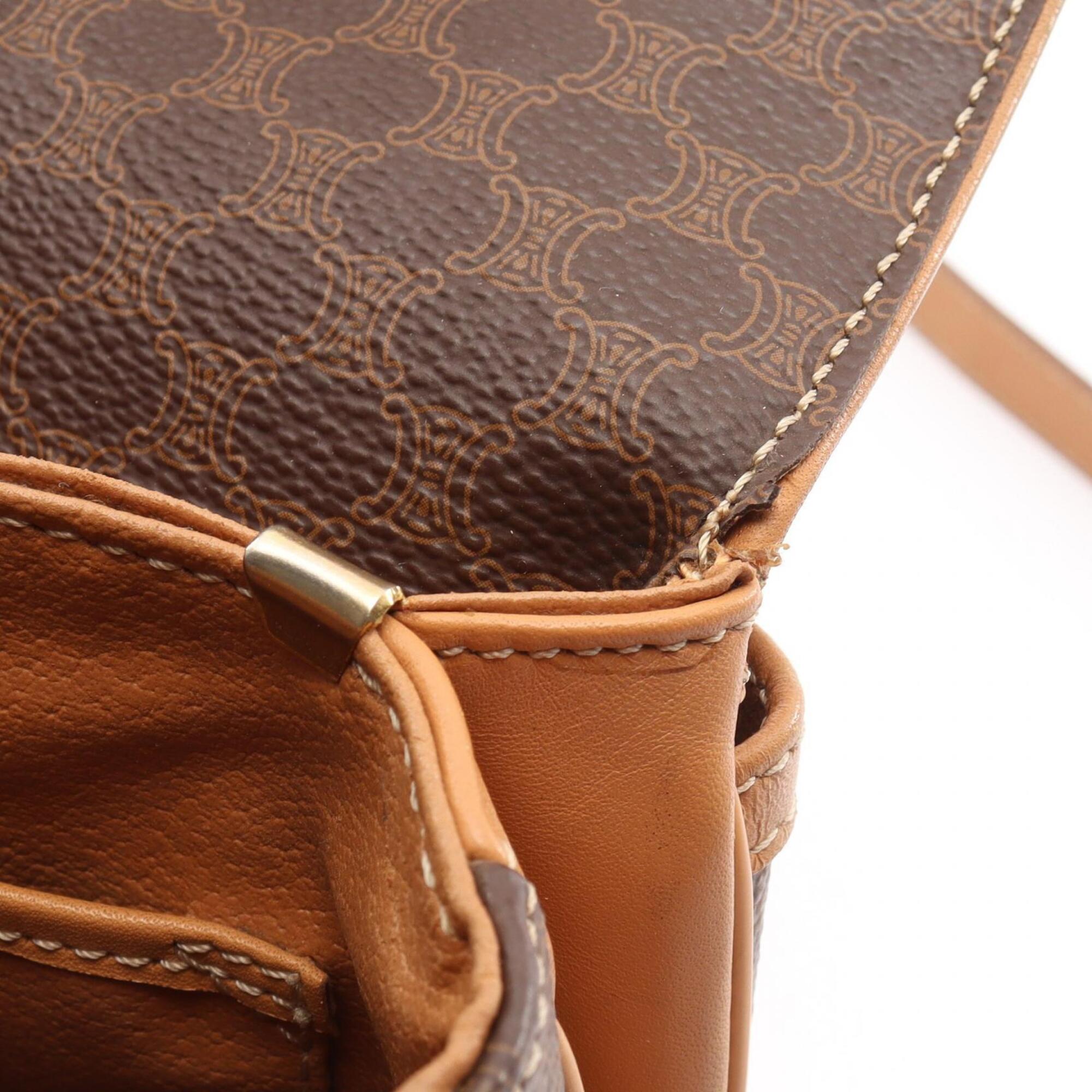 Celine Brown Coated Canvas Leather Shoulder Bag (Pre-Owned)
