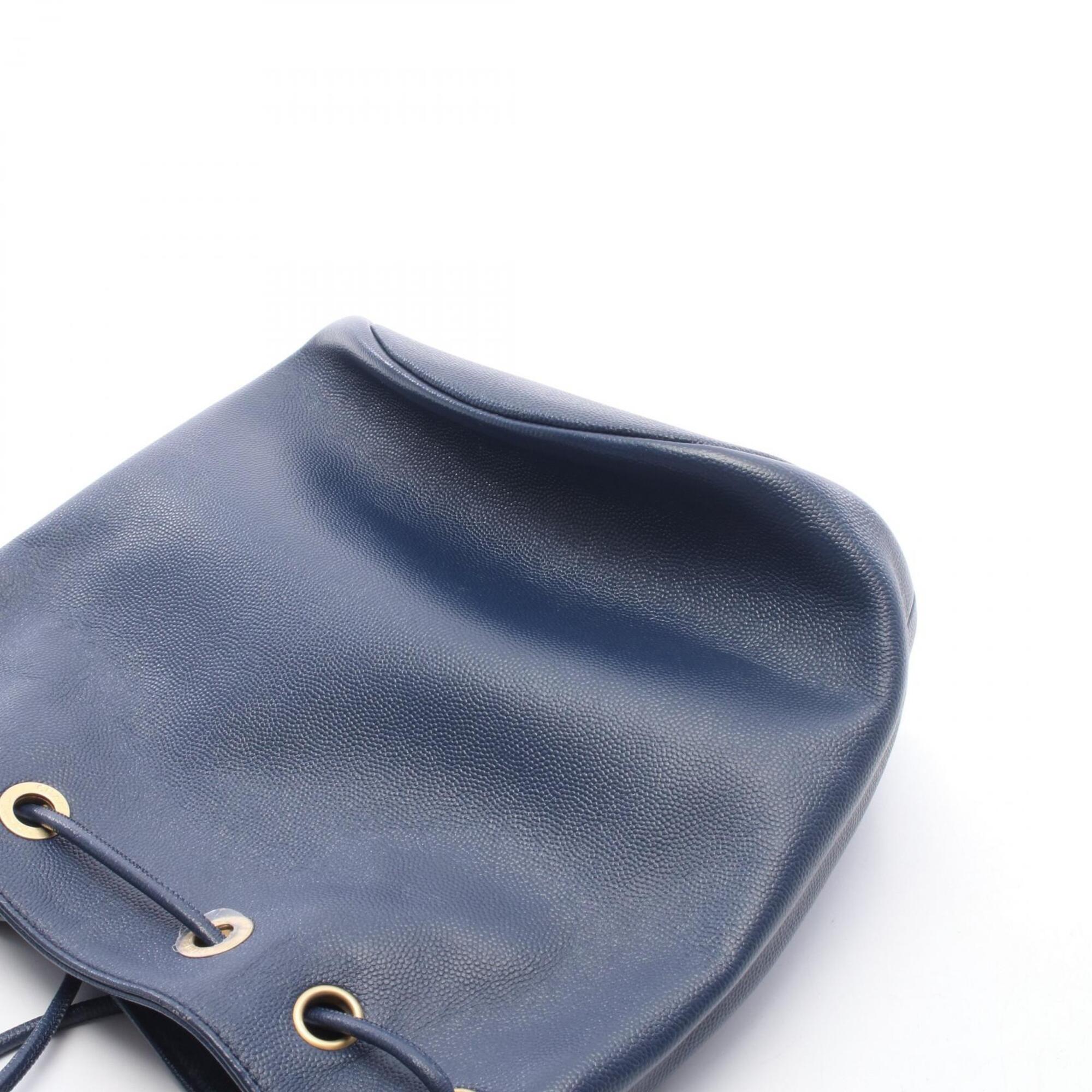 Chanel Navy Leather Handbag Shoulder Bag (Pre-Owned)