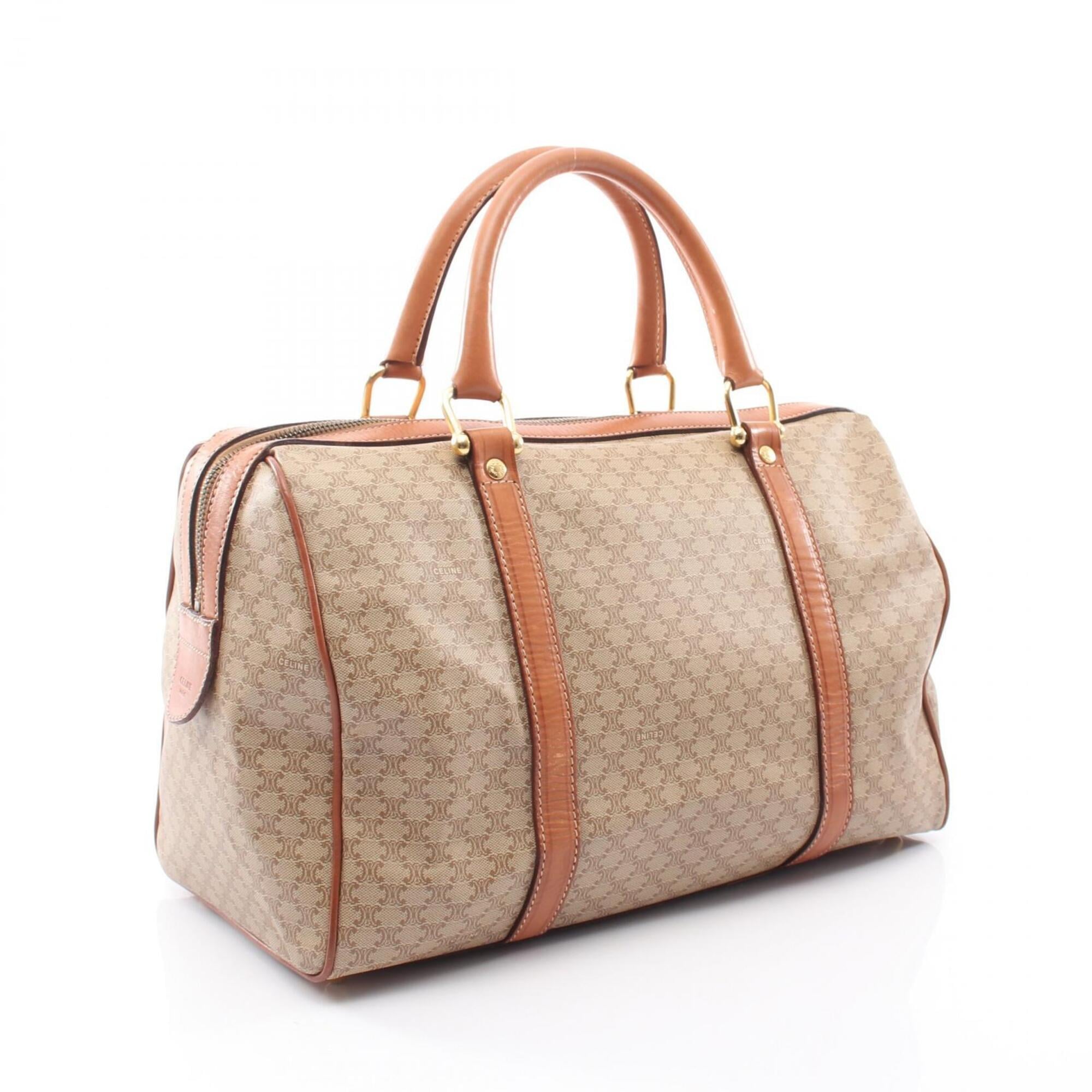 Celine Beige Brown Coated Canvas Leather Boston Bag Handbag (Pre-Owned)