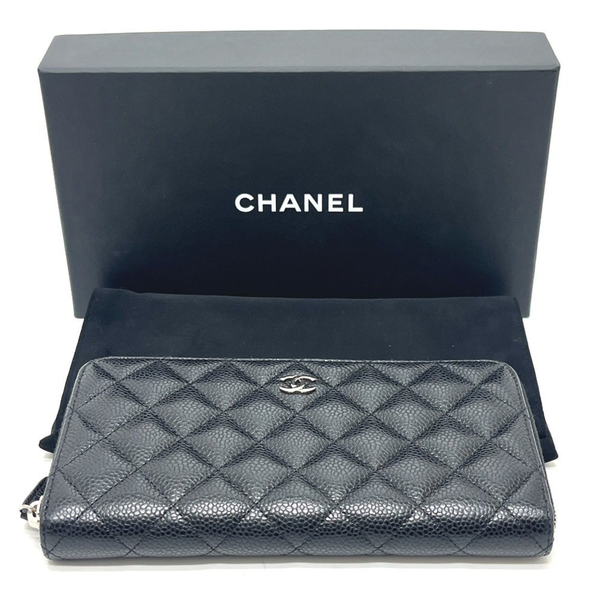 Chanel Black Grained Calfskin Long Wallet (Bi-Fold) (Pre-Owned)