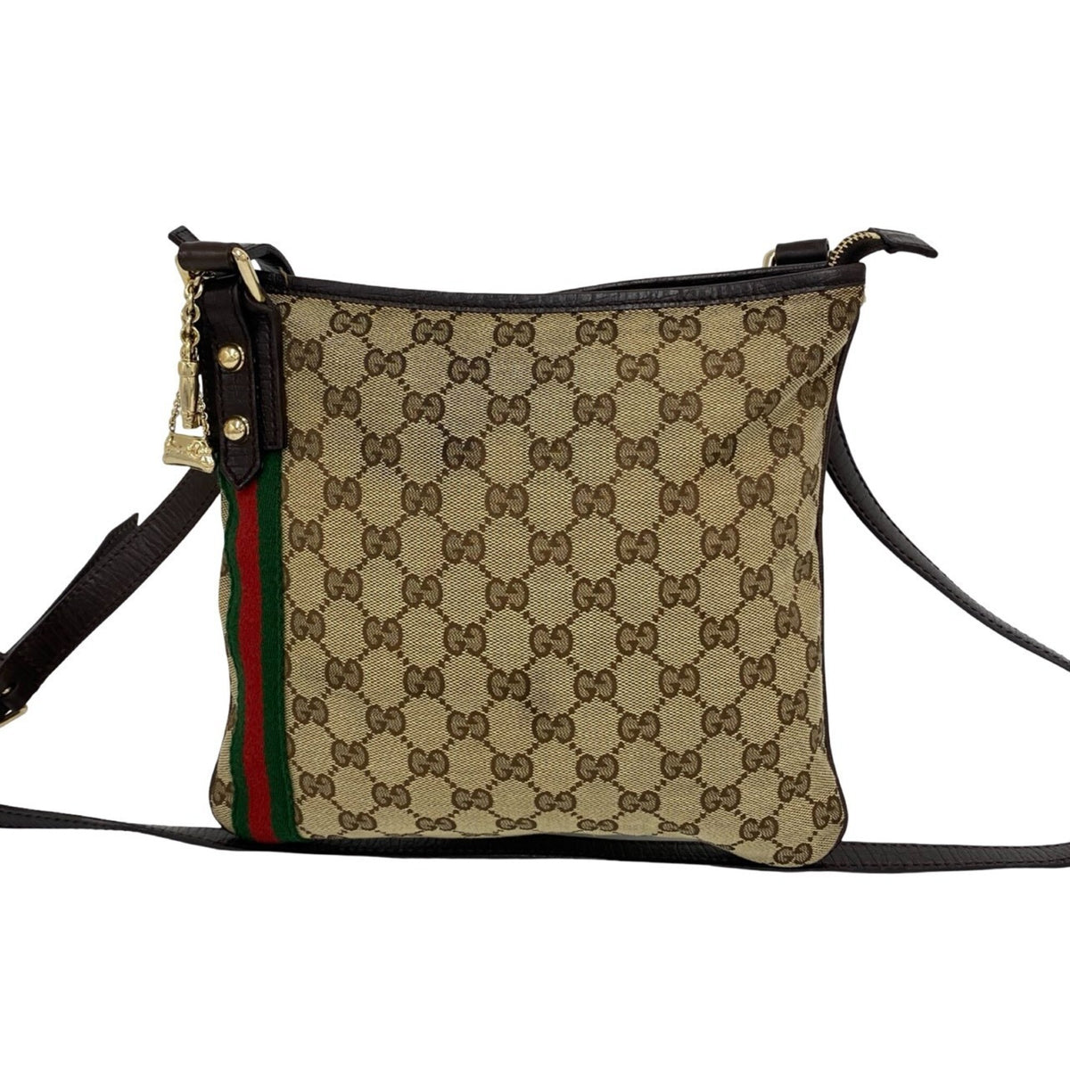 Gucci Brown Green Red Color Canvas Leather Pochette Shoulder Bag (Pre-Owned)