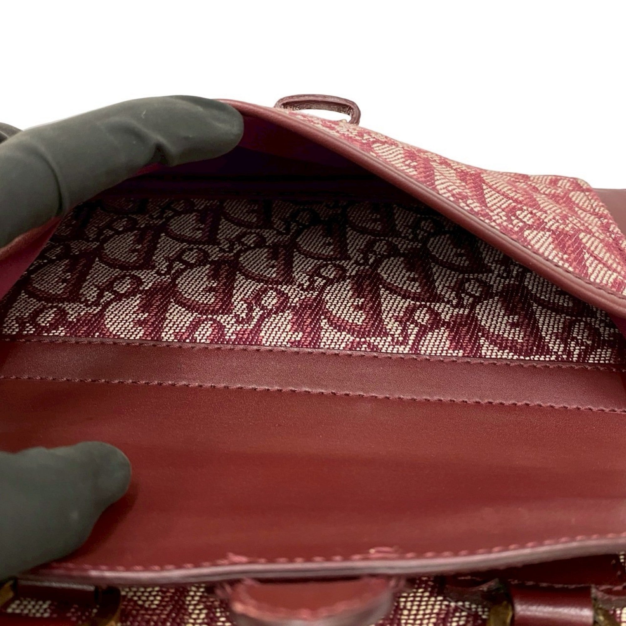 Christian Dior Red Color Wine Canvas Leather Handbag Tote Bag (Pre-Owned)