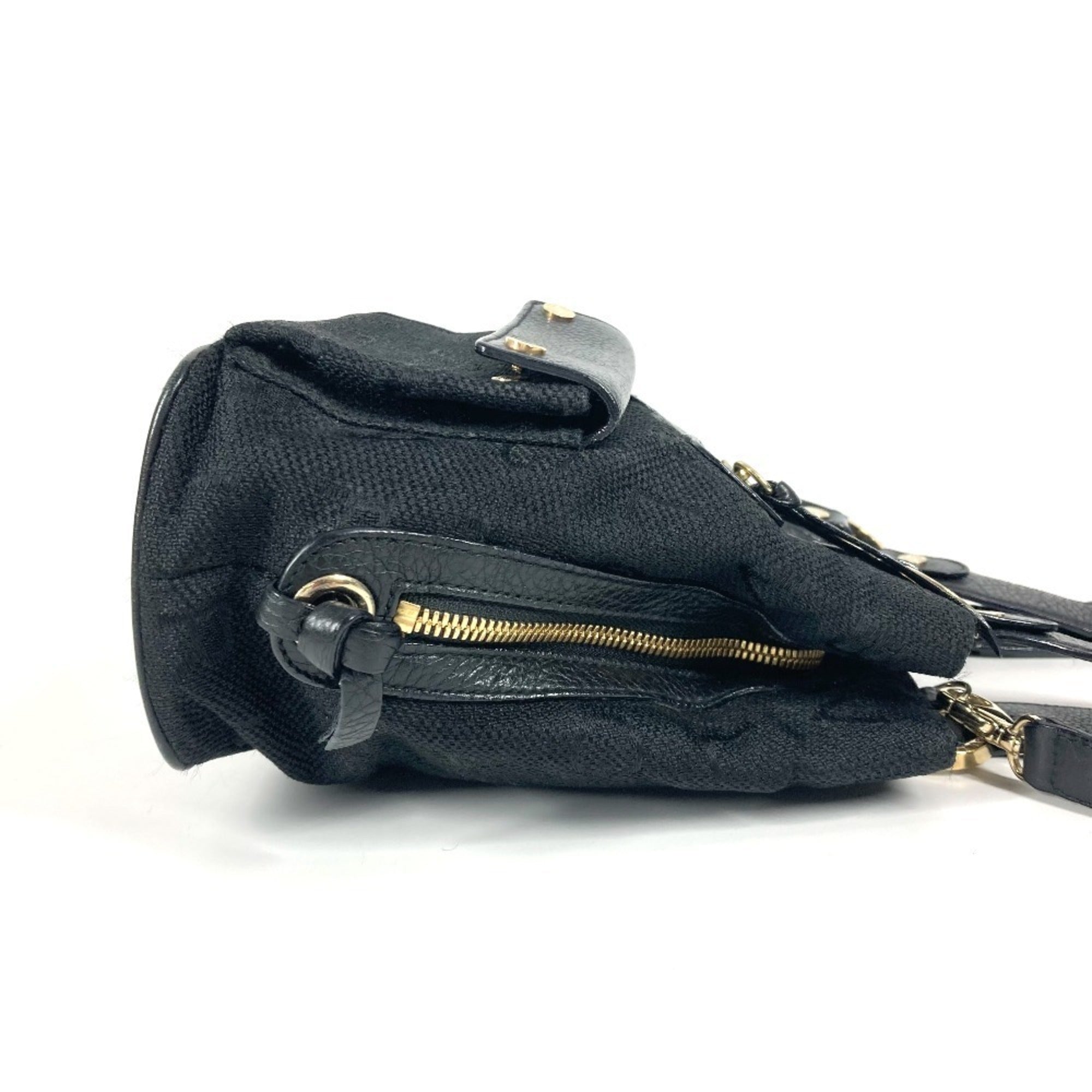 Bvlgari Black Leather Canvas Handbag Shoulder Bag Tote Bag (Pre-Owned)