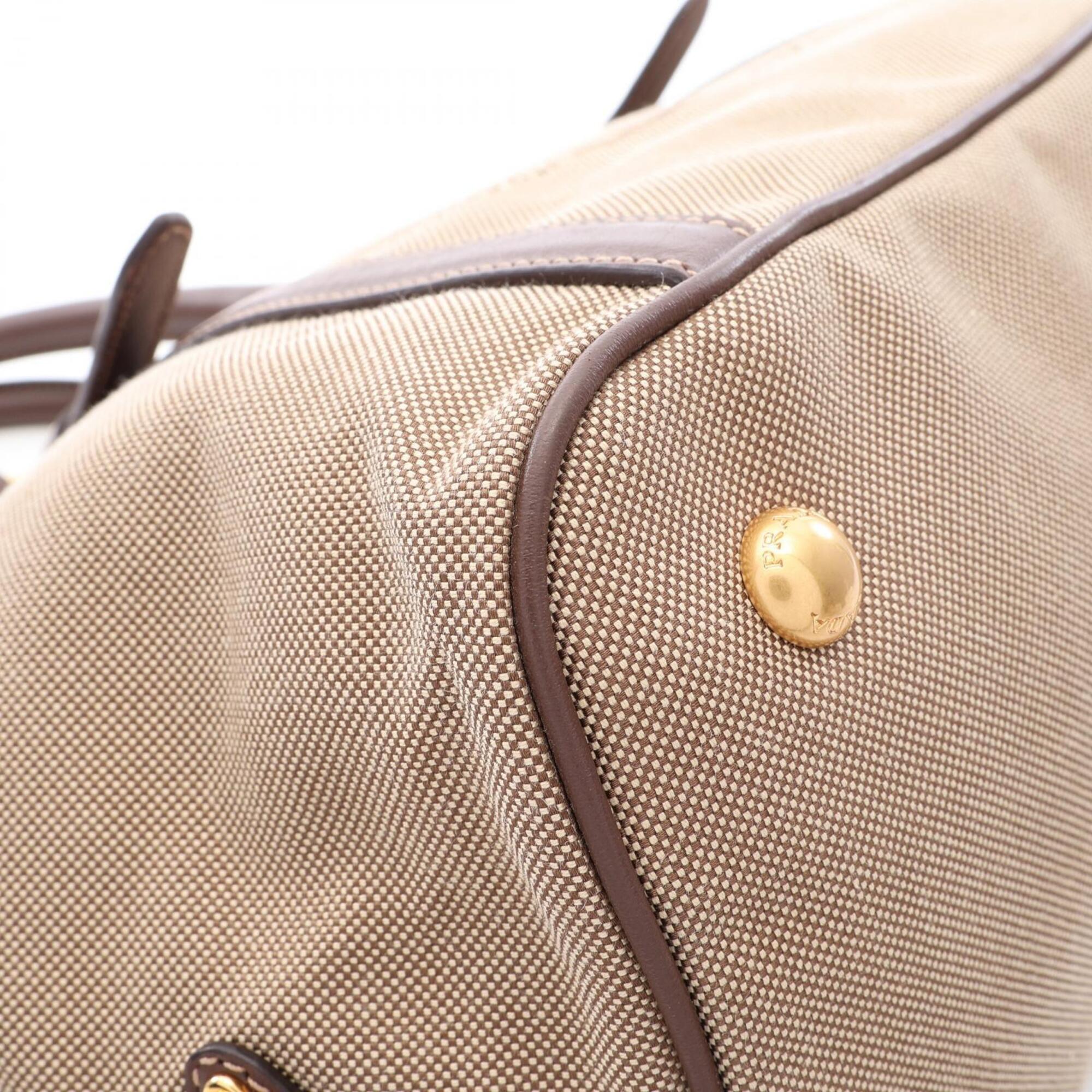 Prada Beige Brown Canvas Leather Handbag Tote Bag (Pre-Owned)