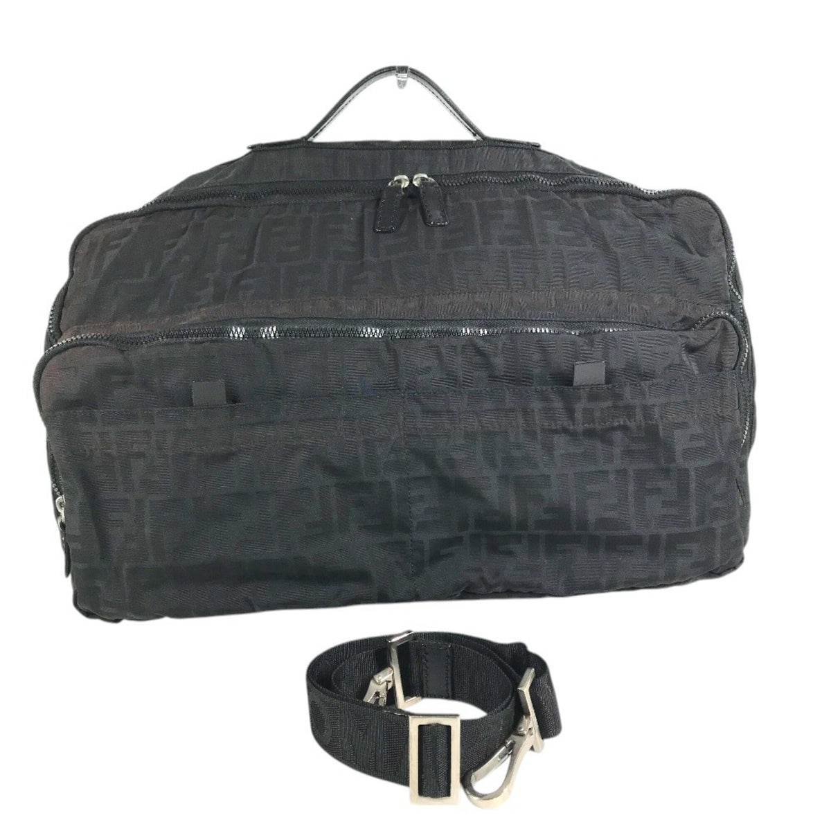 Fendi Zucca Black Nylon Boston Bag (Pre-Owned)
