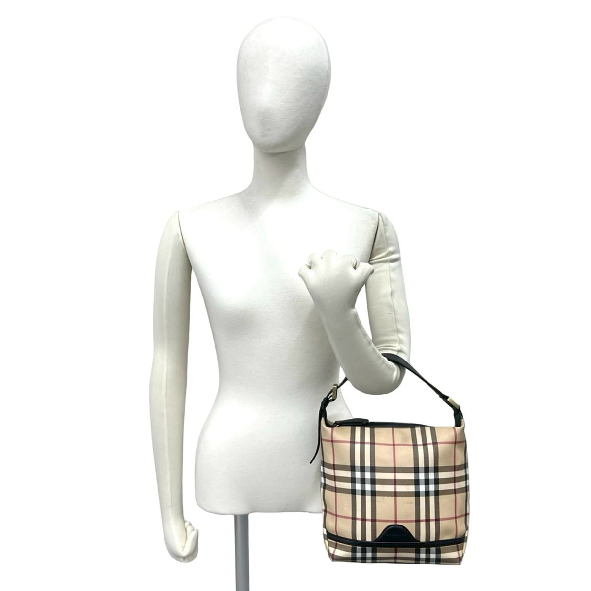Burberry Beige Black Leather Pvc Handbag Tote Bag (Pre-Owned)