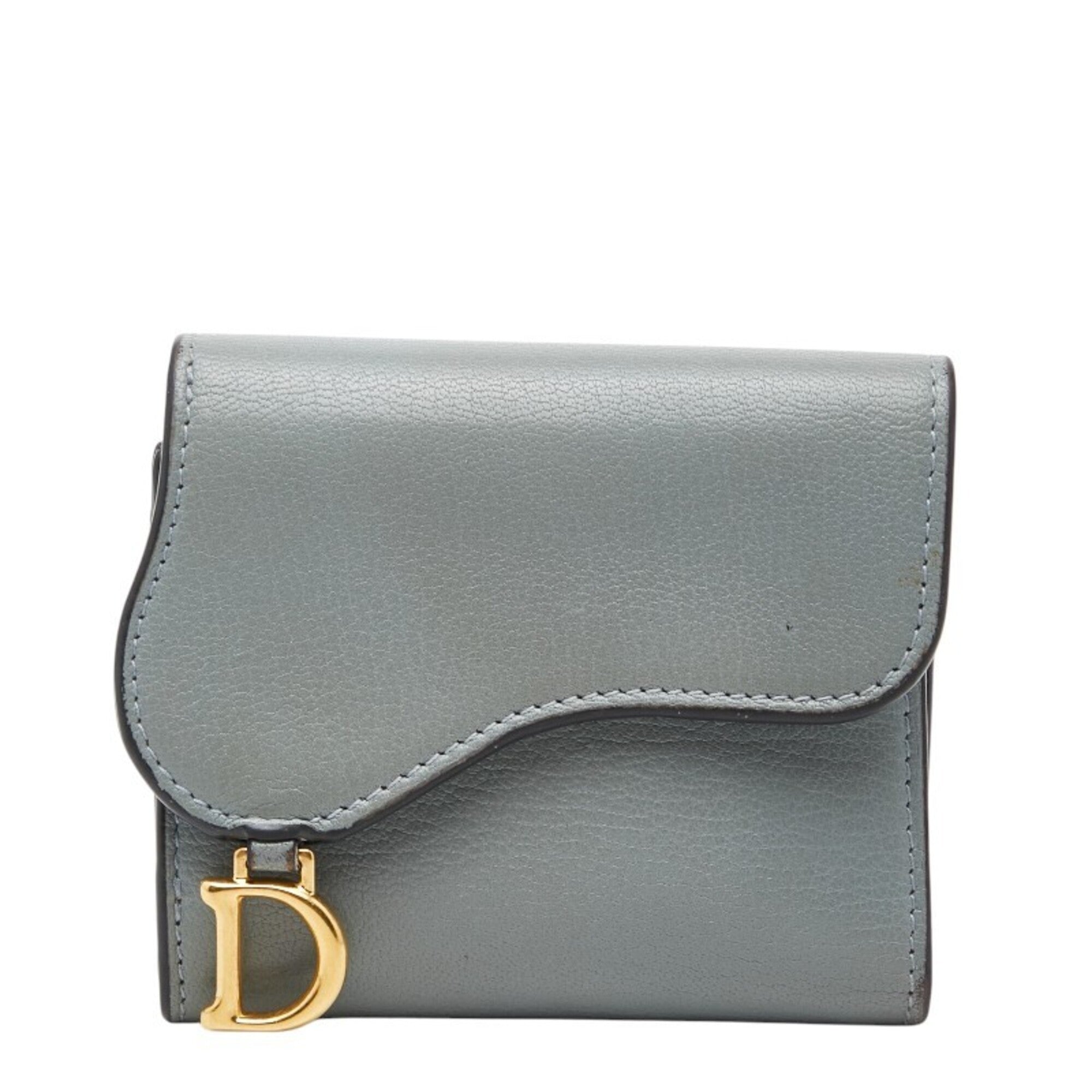 Christian Dior Light Blue Gray Leather Wallet (Bi-Fold) (Pre-Owned)