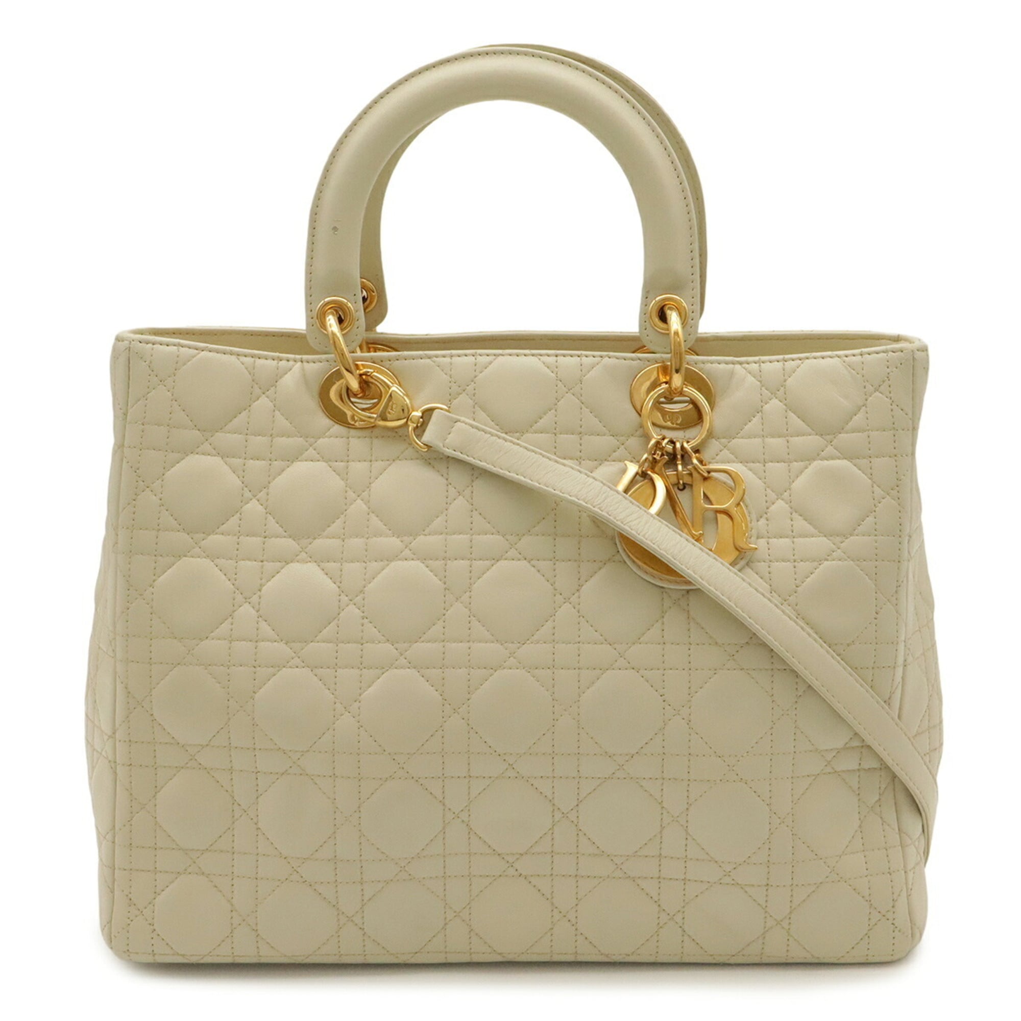 Christian Dior Cream Leather Handbag Shoulder Bag (Pre-Owned)