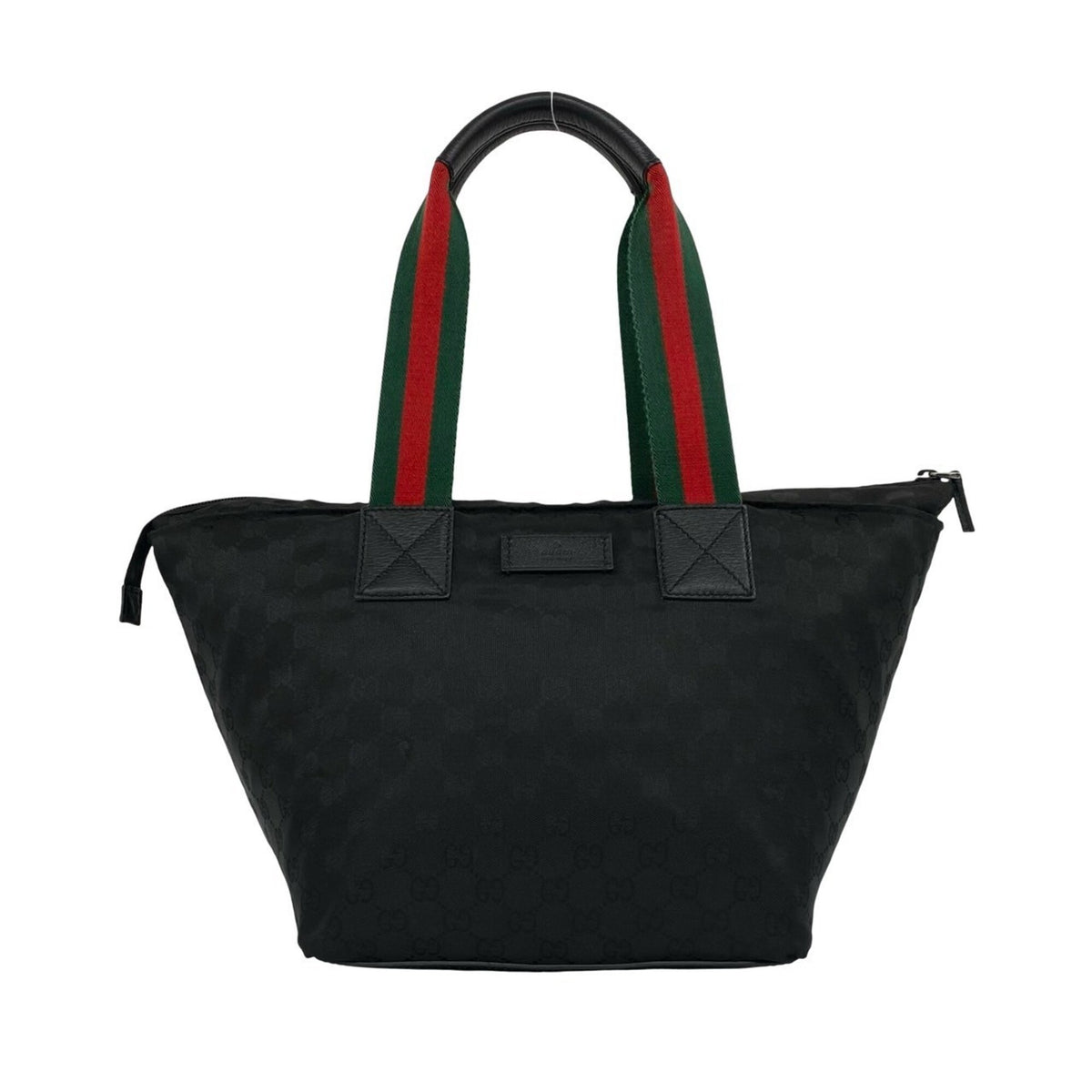 Gucci Black Green Red Color Nylon Leather Handbag Shoulder Bag Tote Bag (Pre-Owned)