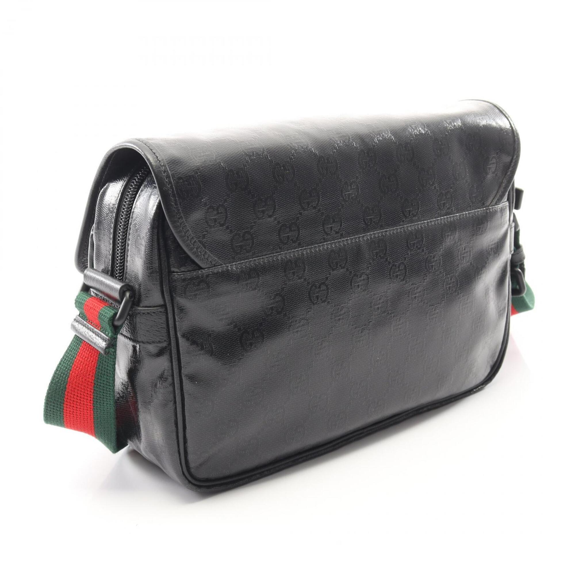 Gucci Black Coated Canvas Leather Handbag Shoulder Bag (Pre-Owned)