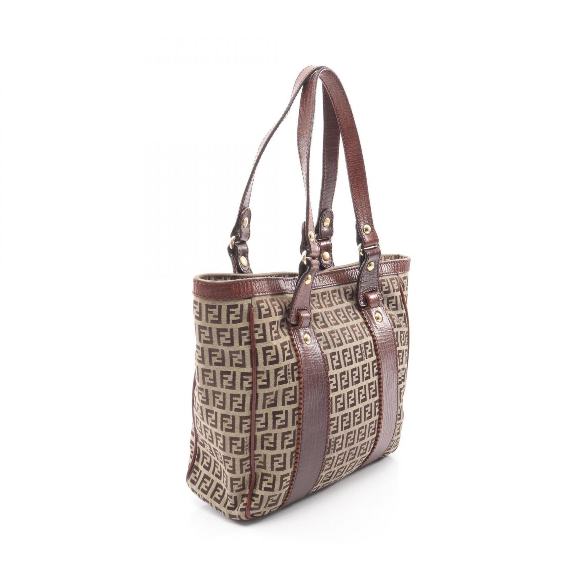 Fendi Beige Brown Canvas Leather Handbag Tote Bag (Pre-Owned)