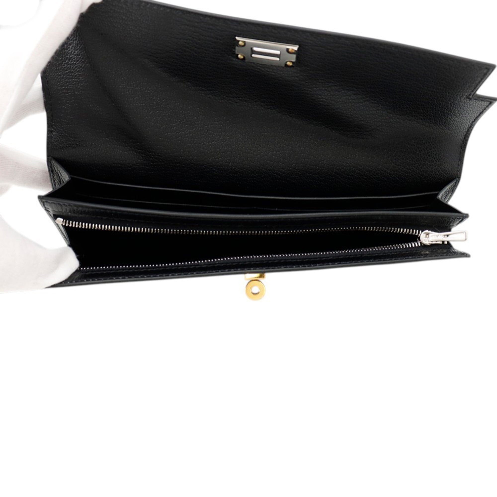 Hermes Kelly Black Chevre Leather Long Wallet (Bi-Fold) (Pre-Owned)