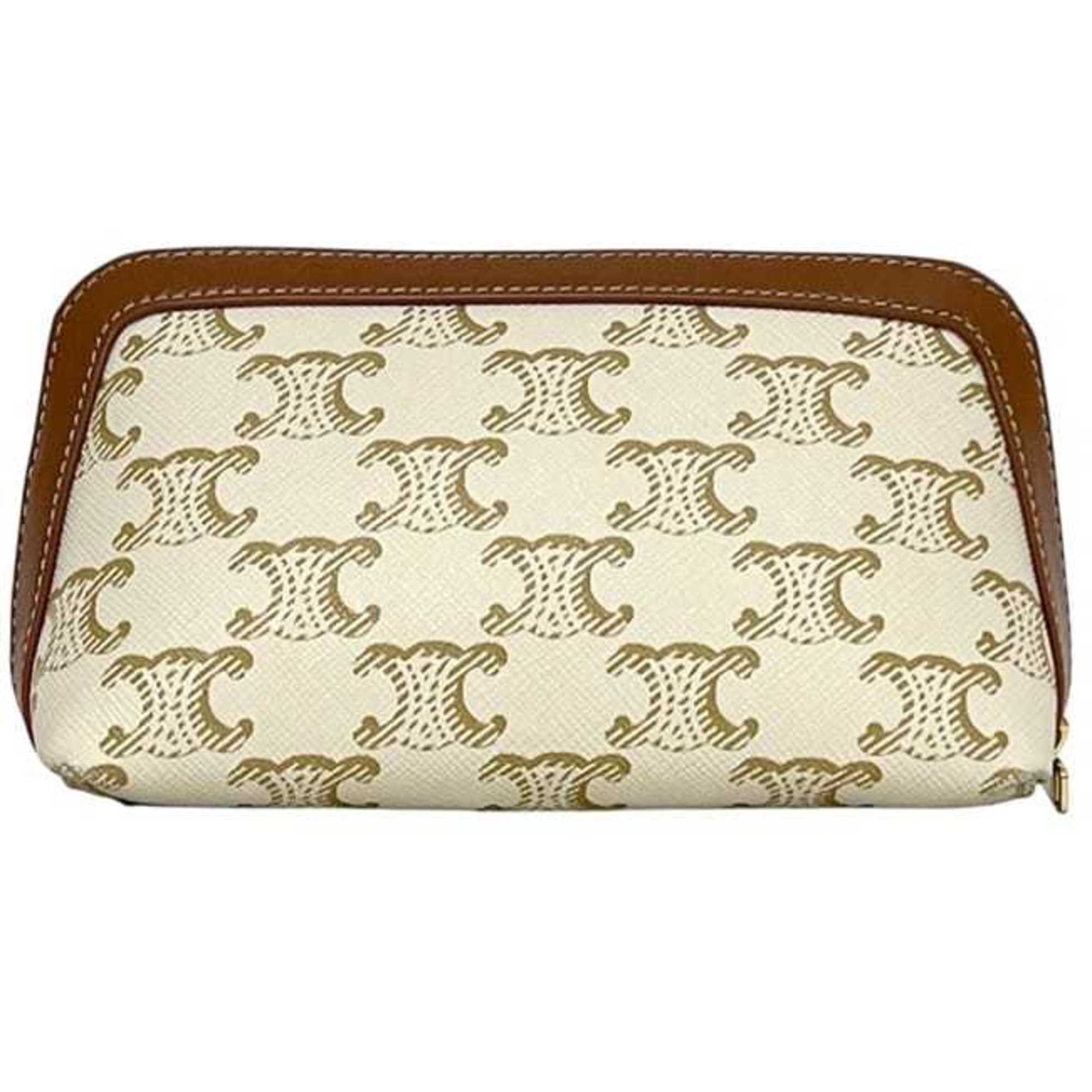 Celine Brown White Pvc Leather Pouch (Pre-Owned)