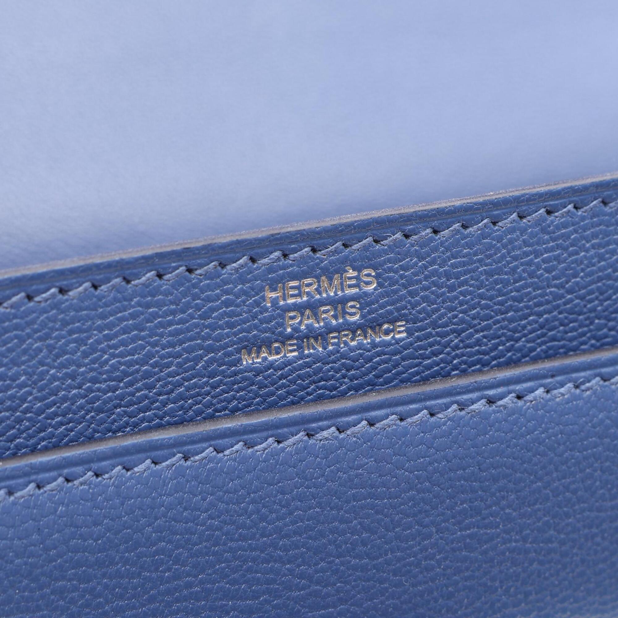 Hermes Blue Chevre Leather Handbag Shoulder Bag (Pre-Owned)