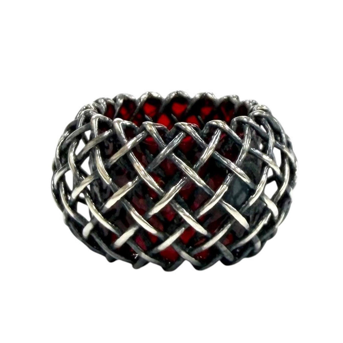 Bottega Veneta Silver Red Color Silver 925 Band Ring (Pre-Owned)