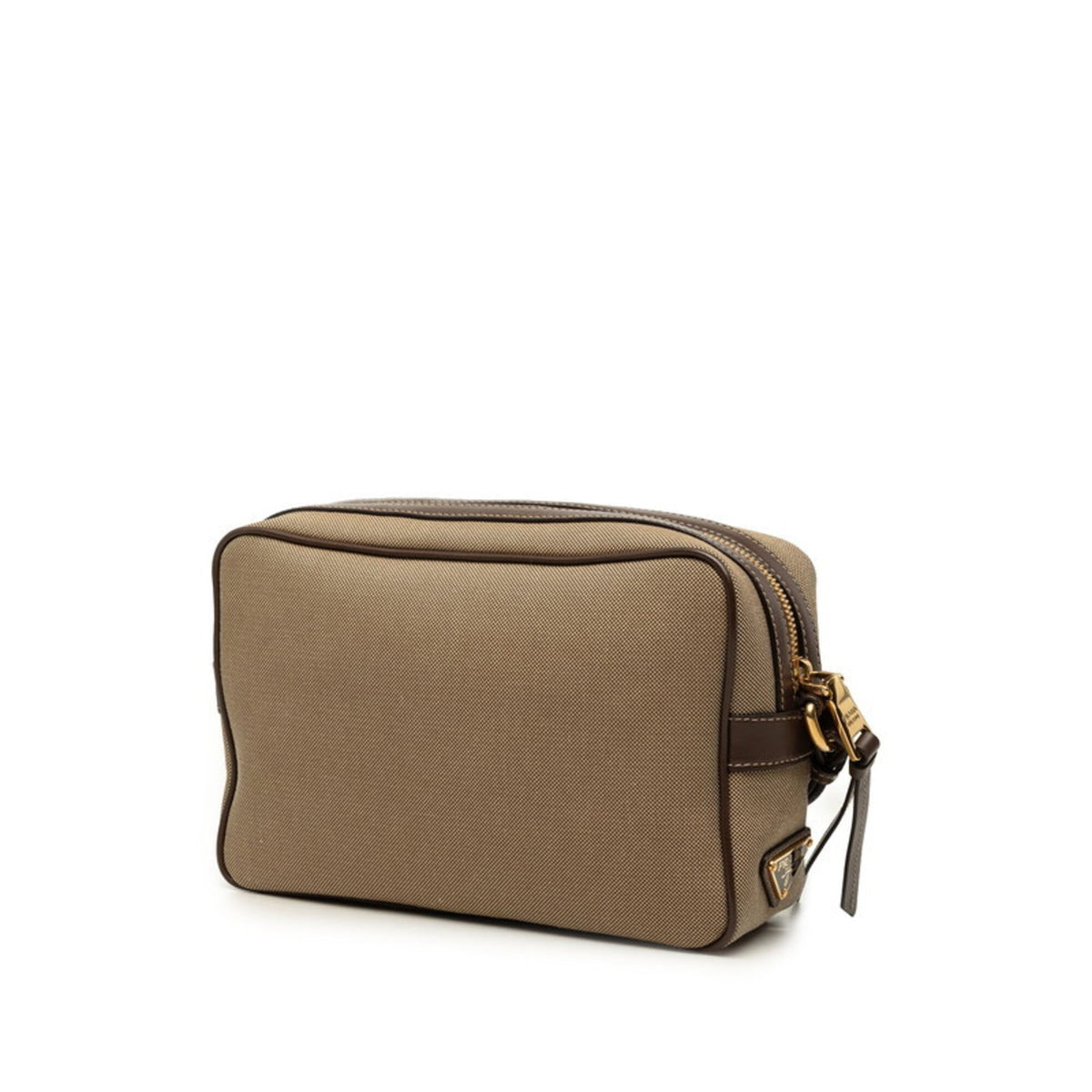 Prada Beige Brown Canvas Leather Shoulder Bag (Pre-Owned)
