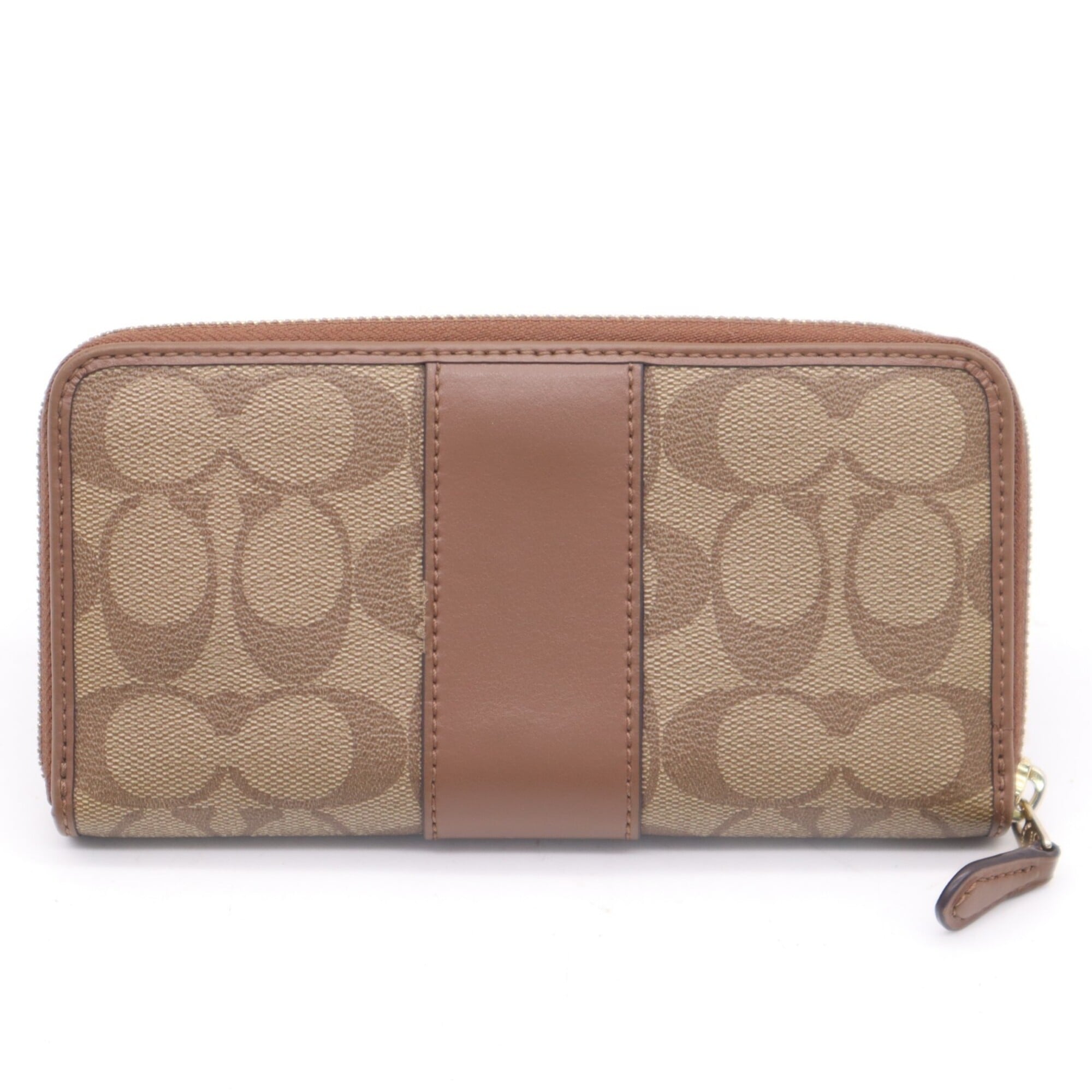 Coach Signature Beige Brown Multi-Color Signature Line Long Wallet (Bi-Fold) (Pre-Owned)