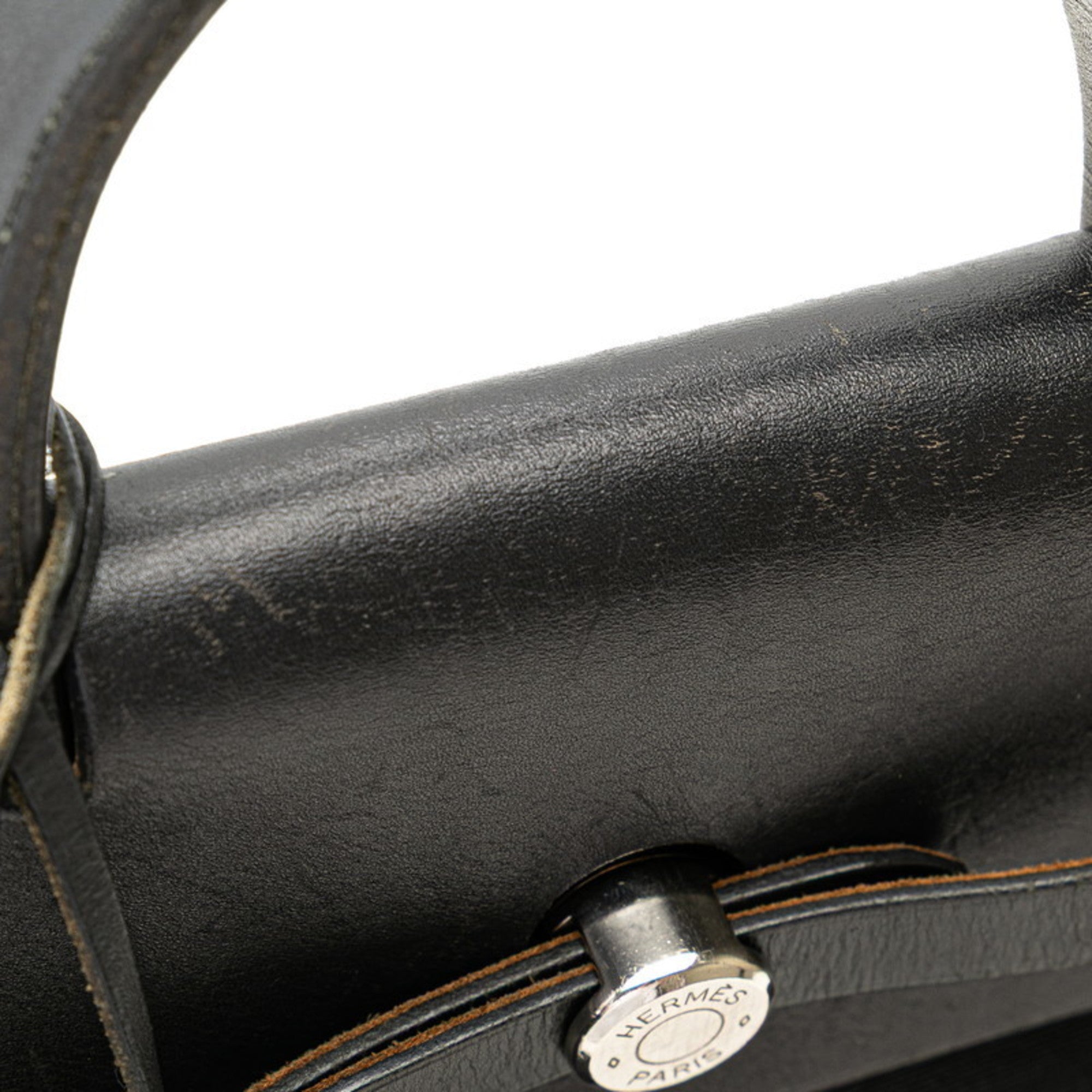 Hermes Her Bag Black Toile Officier Leather Handbag (Pre-Owned)