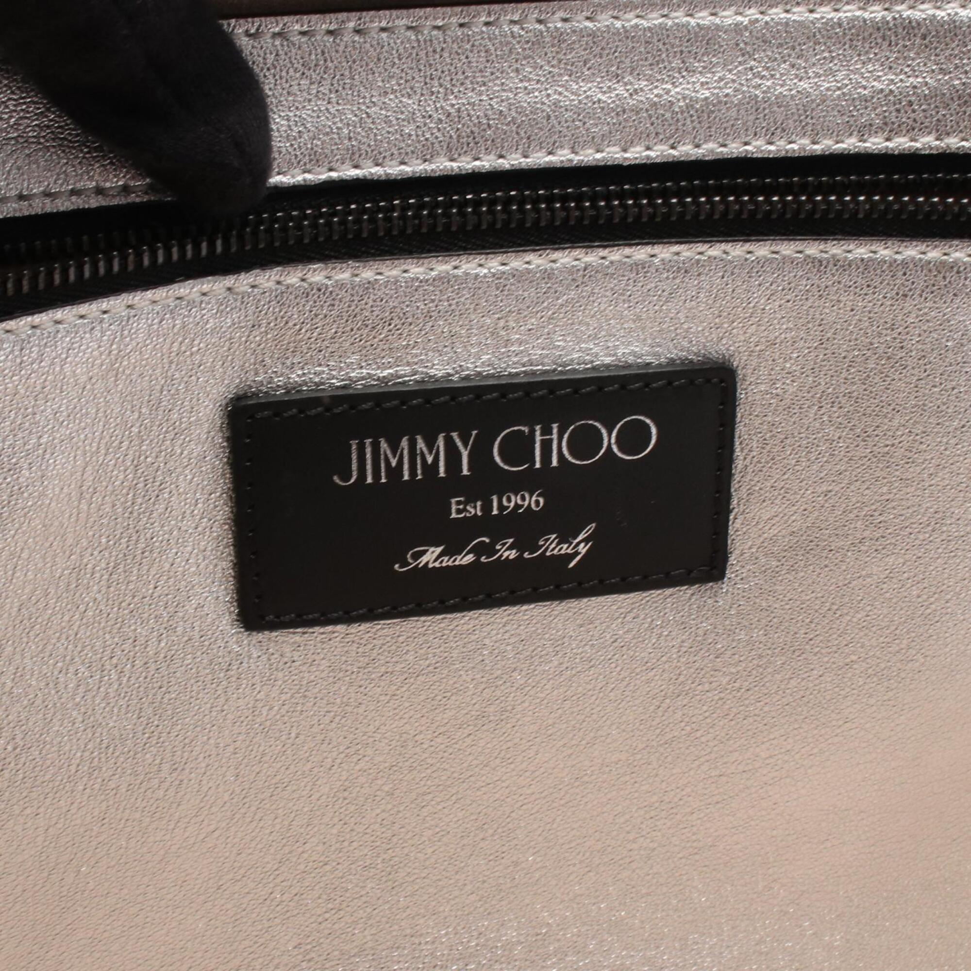 Jimmy Choo Black Silver Leather Handbag Tote Bag (Pre-Owned)