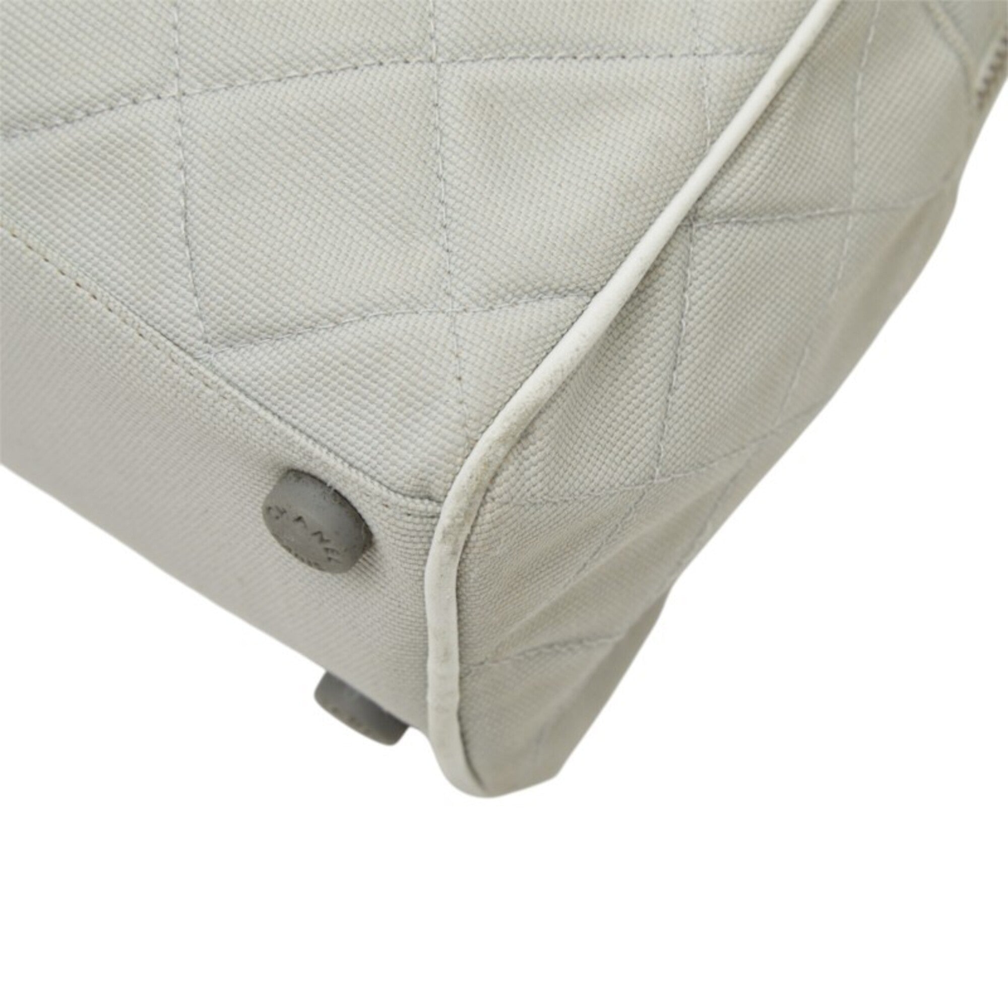Chanel Gray White Canvas Leather Boston Bag (Pre-Owned)