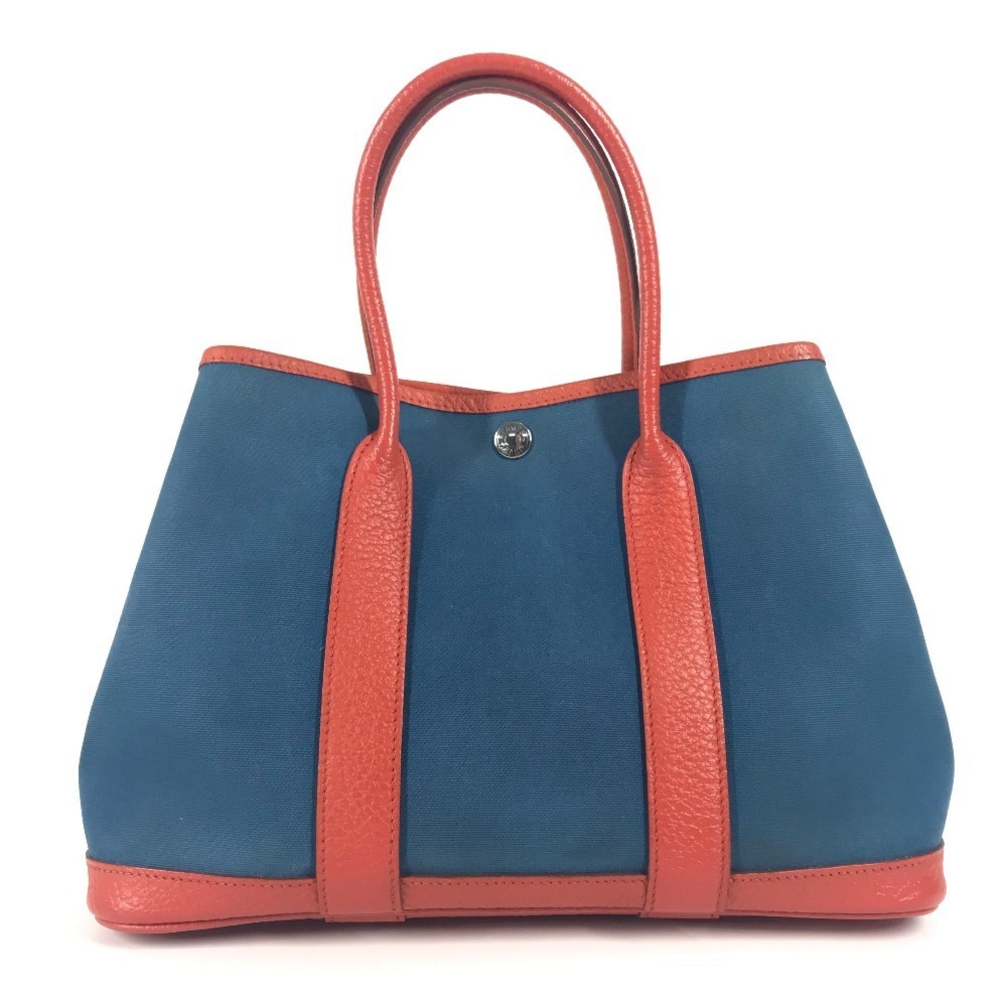Hermes Blue Orange Canvas Leather Handbag Tote Bag (Pre-Owned)