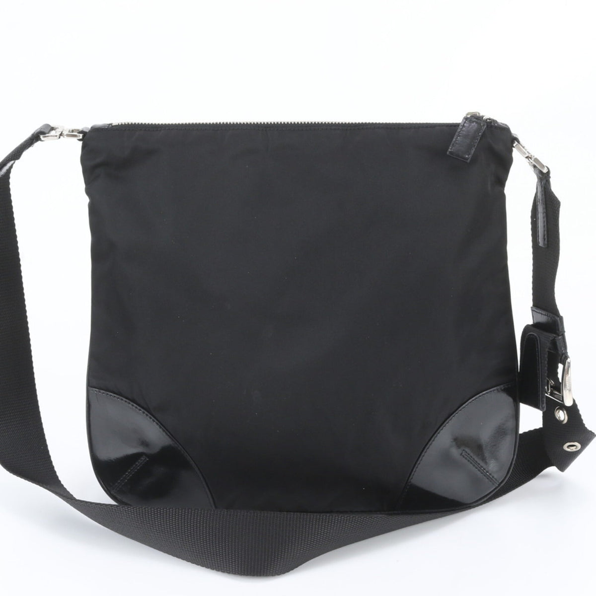 Prada Black Leather Nylon Messenger Bag Shoulder Bag (Pre-Owned)