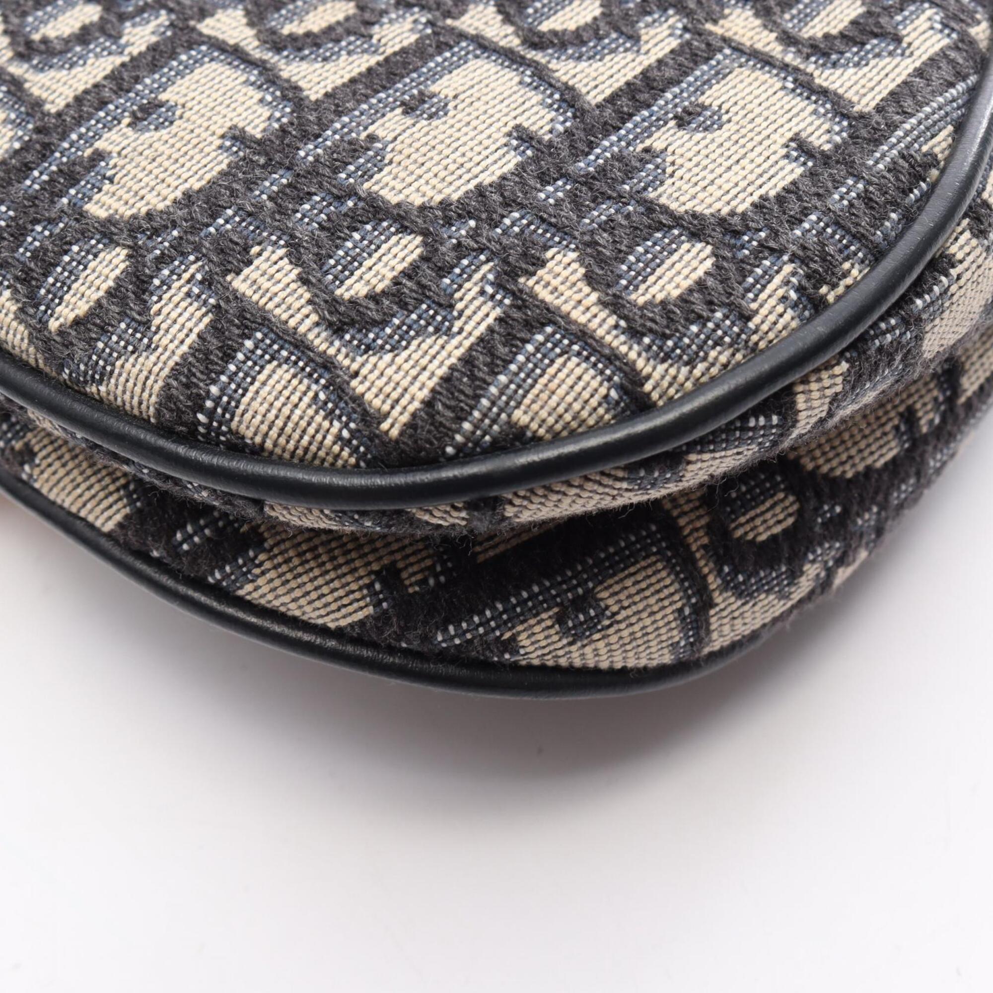 Christian Dior Beige Navy Canvas Leather Handbag Saddle Bag (Pre-Owned)