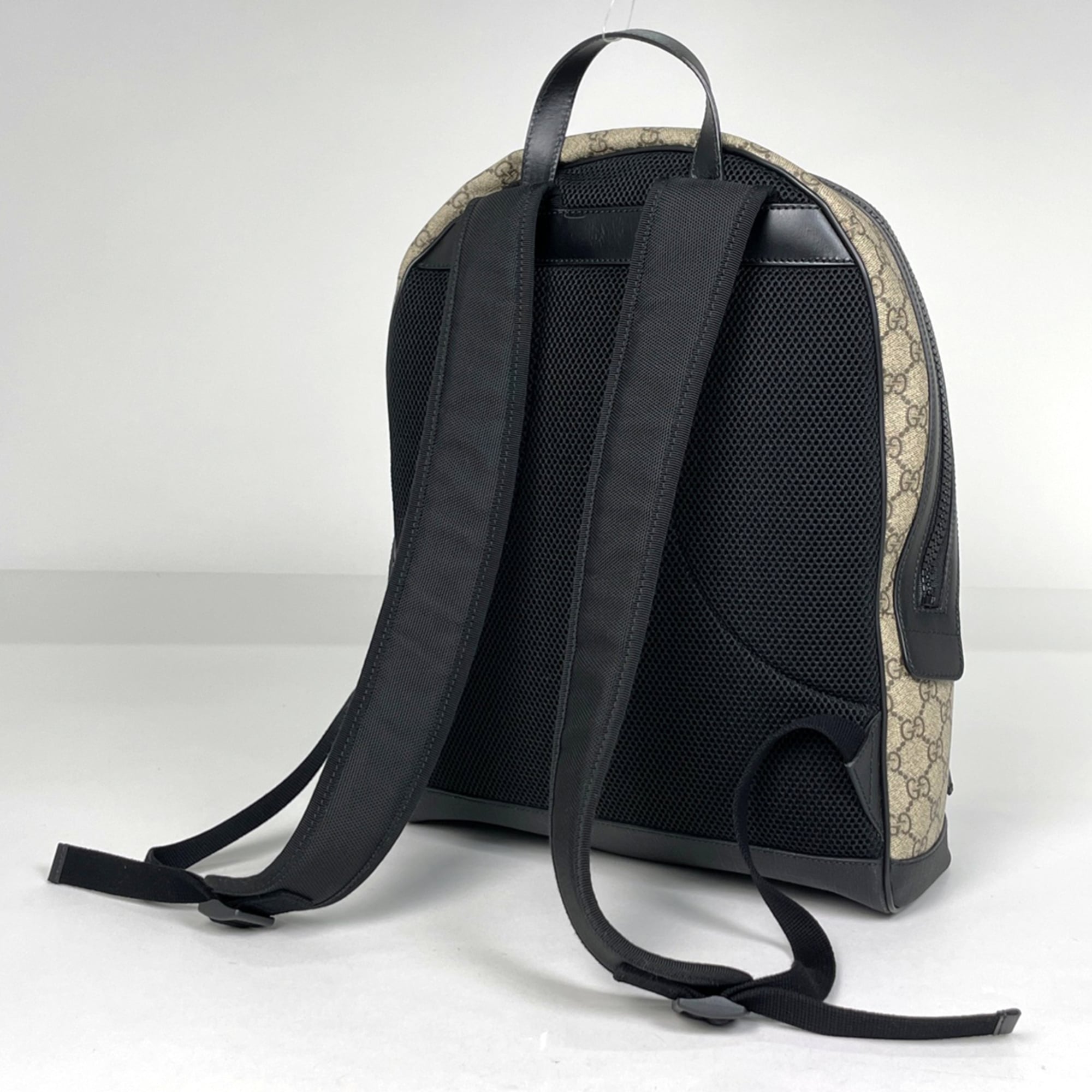 Gucci Beige Black Gg Supreme Coated Canvas Leather Backpack (Pre-Owned)