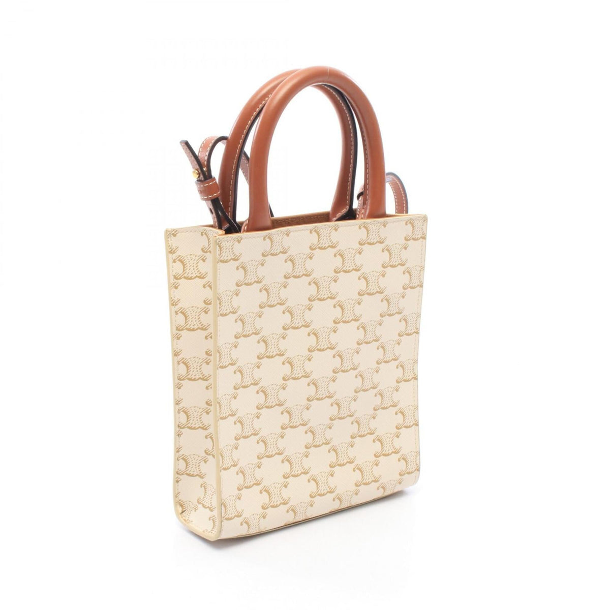 Celine Brown Ivory Coated Canvas Leather Handbag (Pre-Owned)
