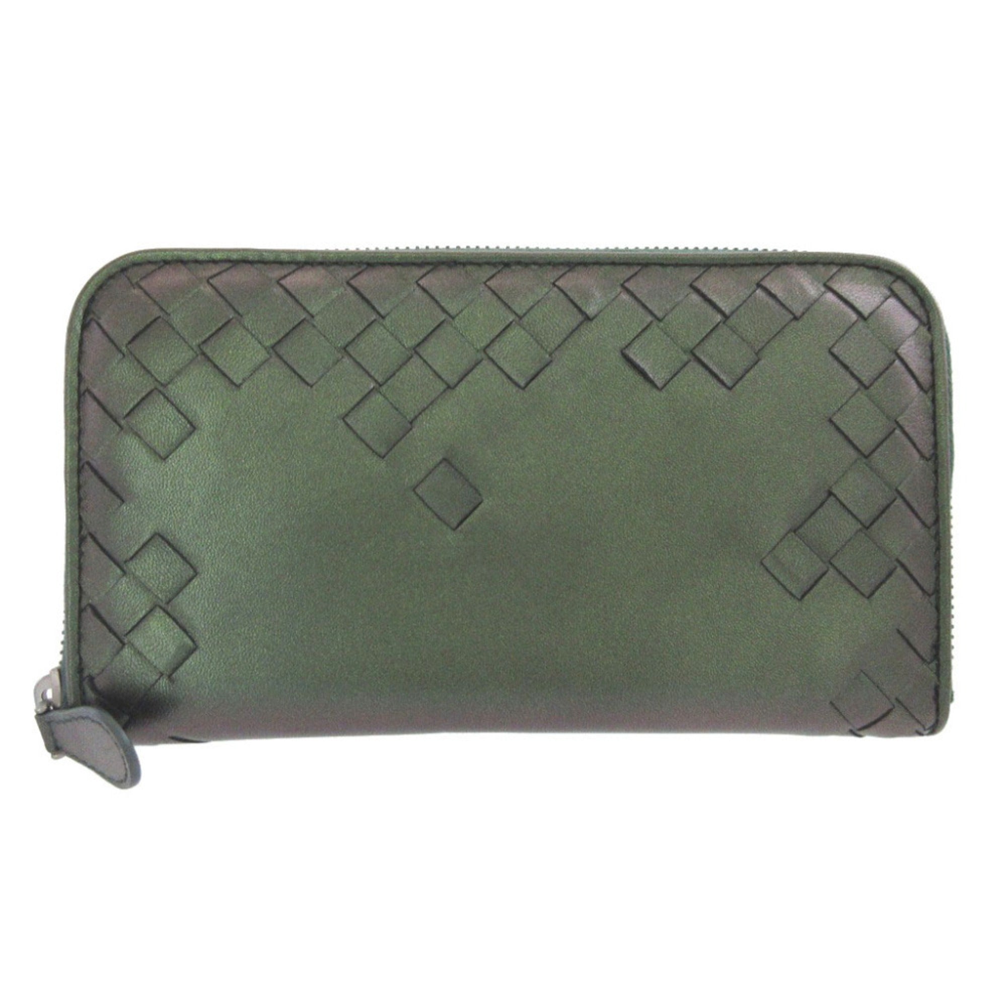Bottega Veneta Metallic Green Leather Long Wallet (Bi-Fold) (Pre-Owned)