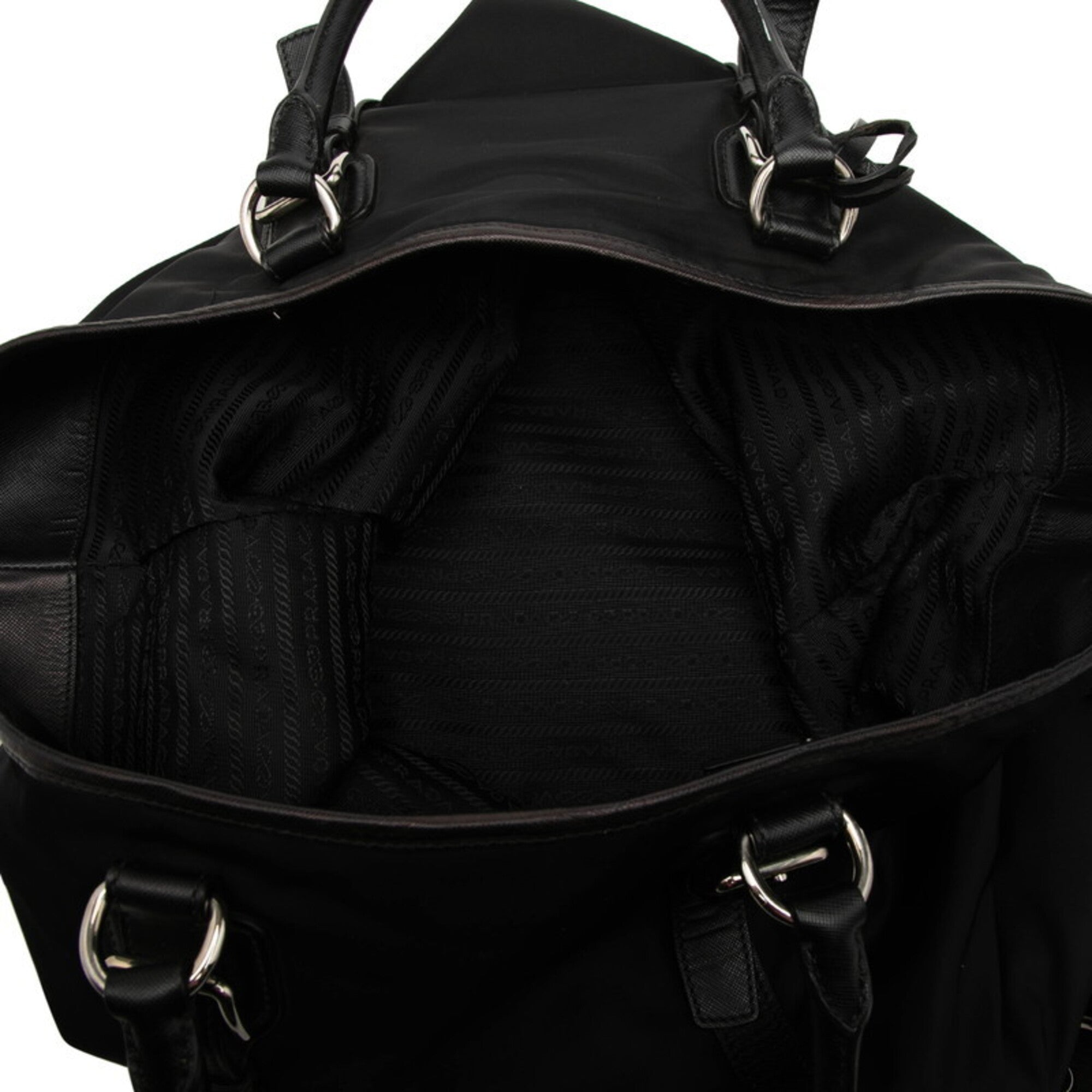Prada Black Nylon Leather Handbag Shoulder Bag (Pre-Owned)