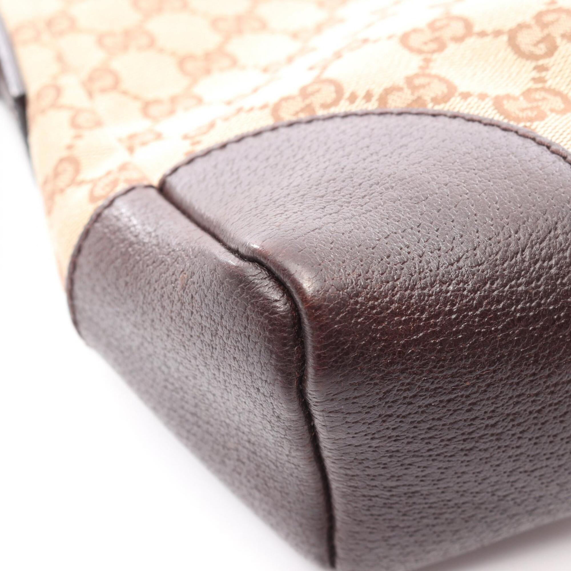 Gucci Beige Brown Canvas Leather Shoulder Bag (Pre-Owned)