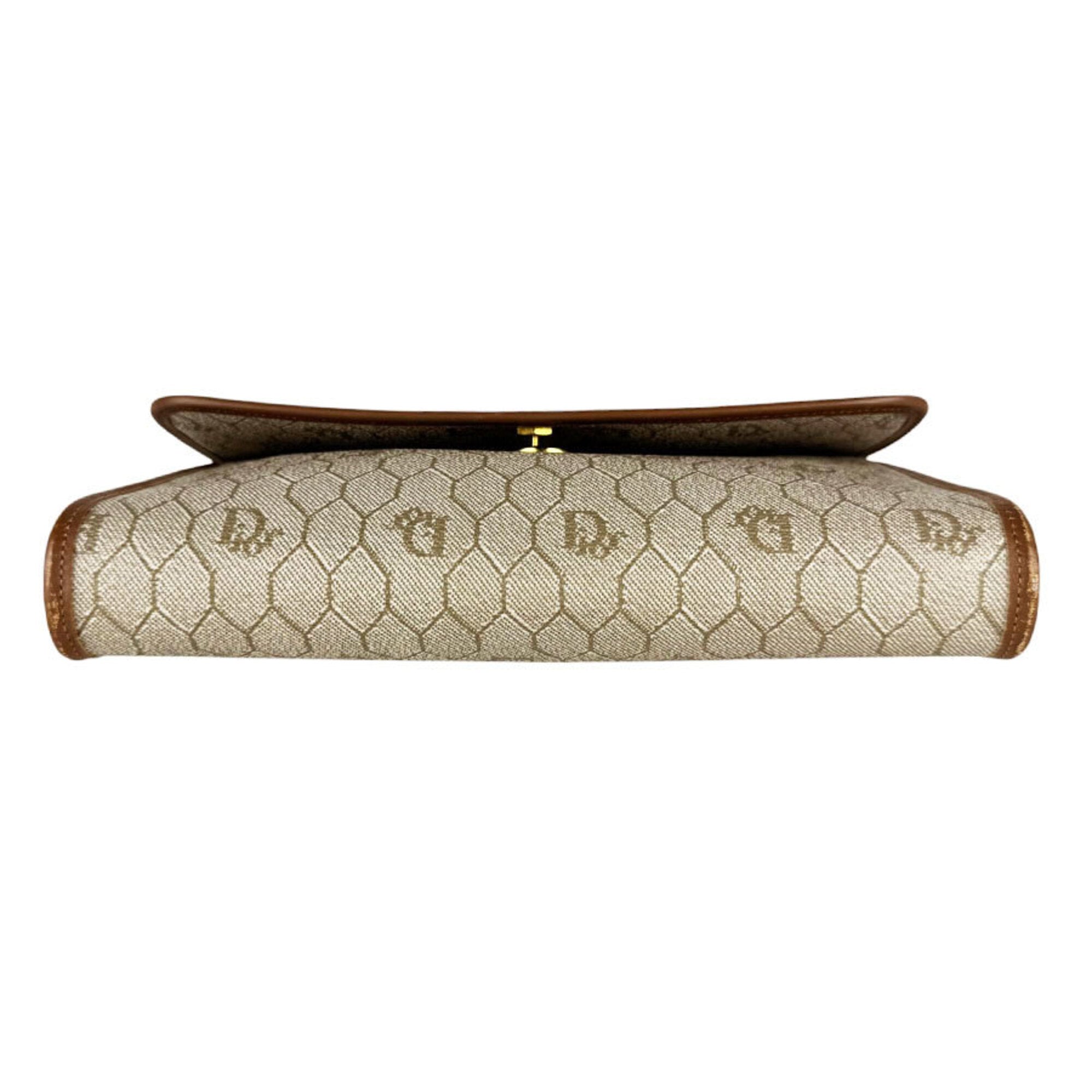 Christian Dior Brown Coated Canvas Leather Shoulder Bag (Pre-Owned)