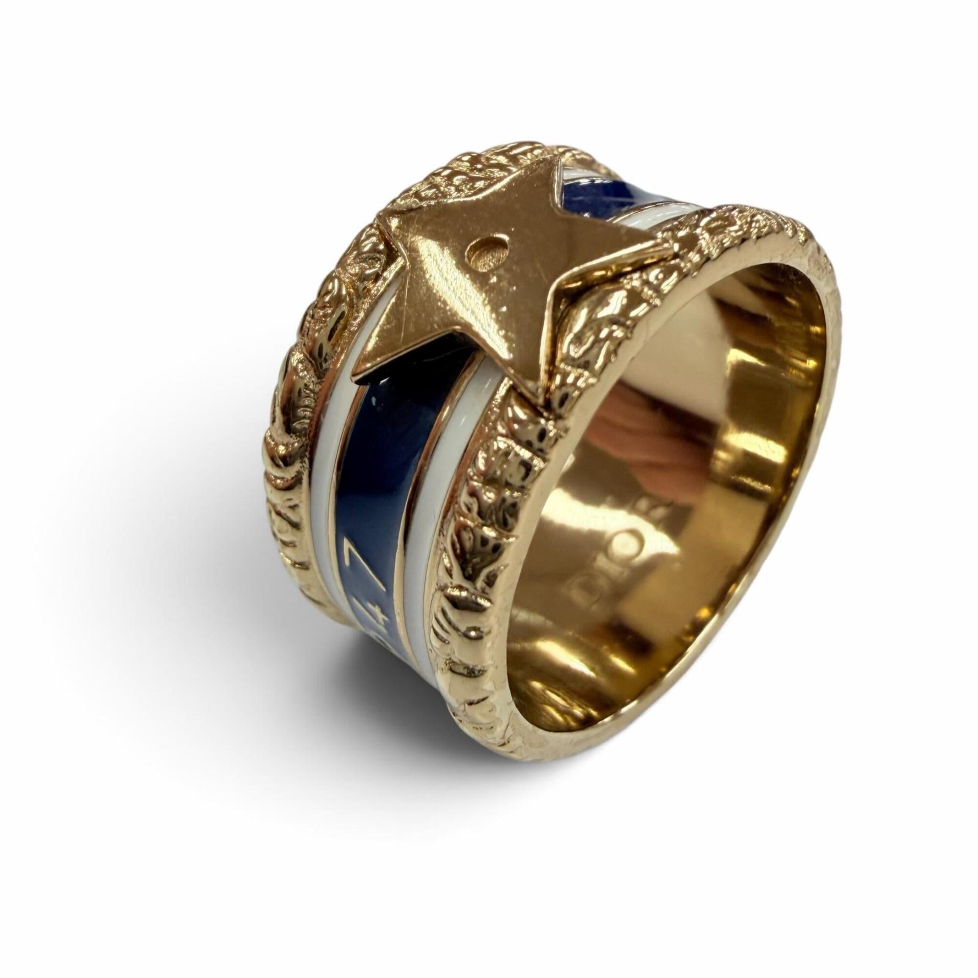 Christian Dior Gold Navy White Metal Band Ring (Pre-Owned)