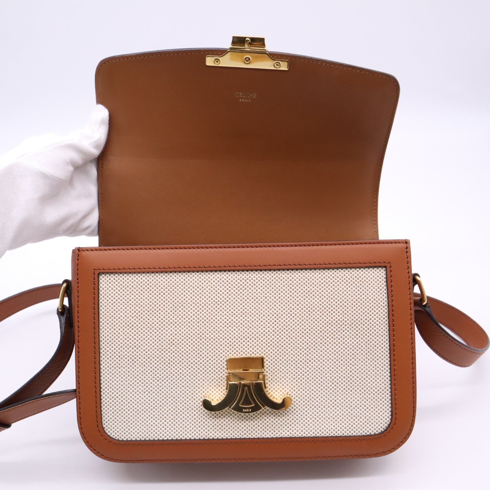 Celine Beige Brown Canvas Leather Shoulder Bag (Pre-Owned)