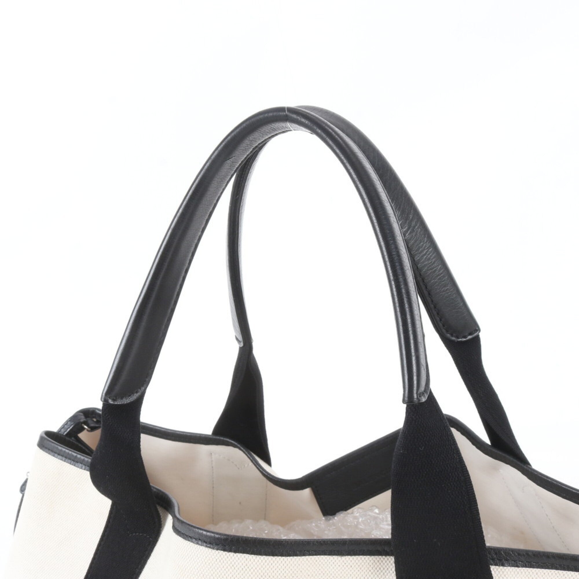 Balenciaga White Leather Canvas Handbag Pouch Tote Bag (Pre-Owned)