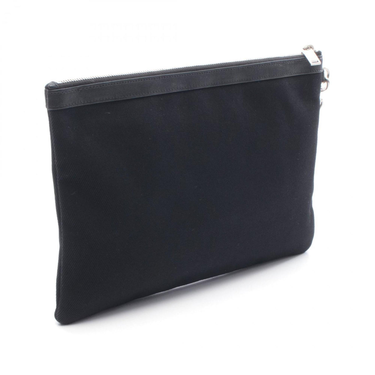 Yves Saint Laurent Black Canvas Leather Clutch Bag Handbag (Pre-Owned)