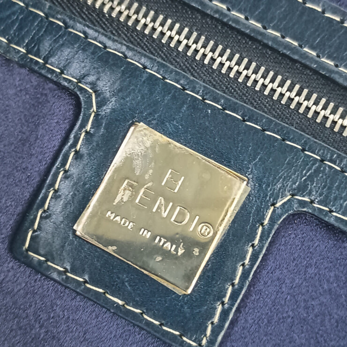 Fendi Zucca Gray Navy Canvas Leather Handbag Shoulder Bag (Pre-Owned)