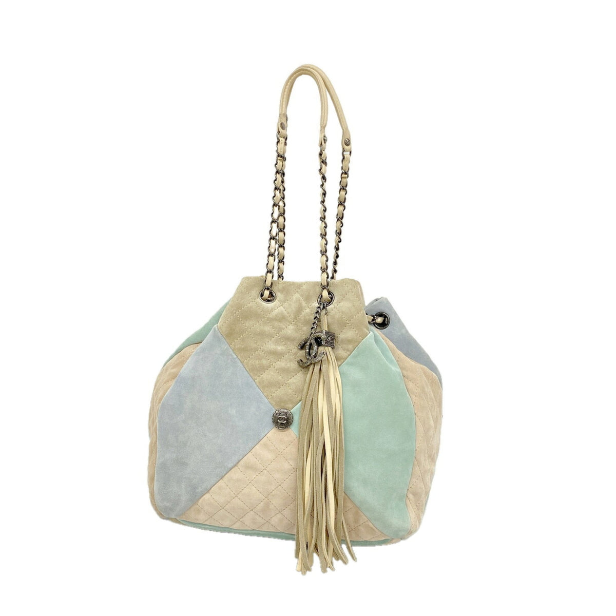 Chanel Beige Blue Green Suede Shoulder Bag (Pre-Owned)