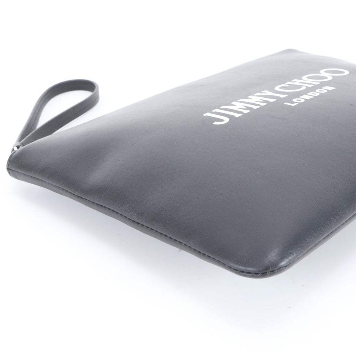 Jimmy Choo Black White Leather Clutch Bag Pouch (Pre-Owned)