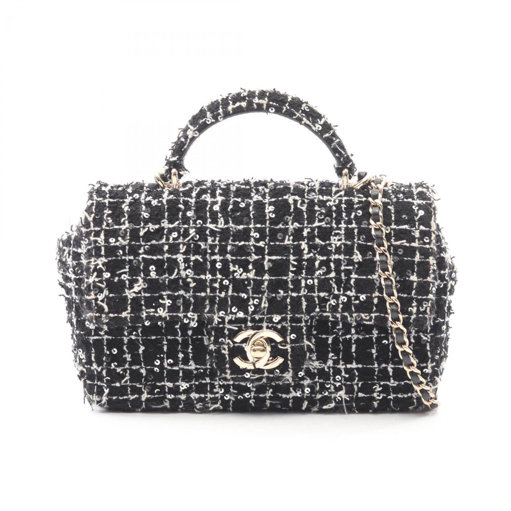 Chanel Black White Fabric Handbag Shoulder Bag (Pre-Owned)