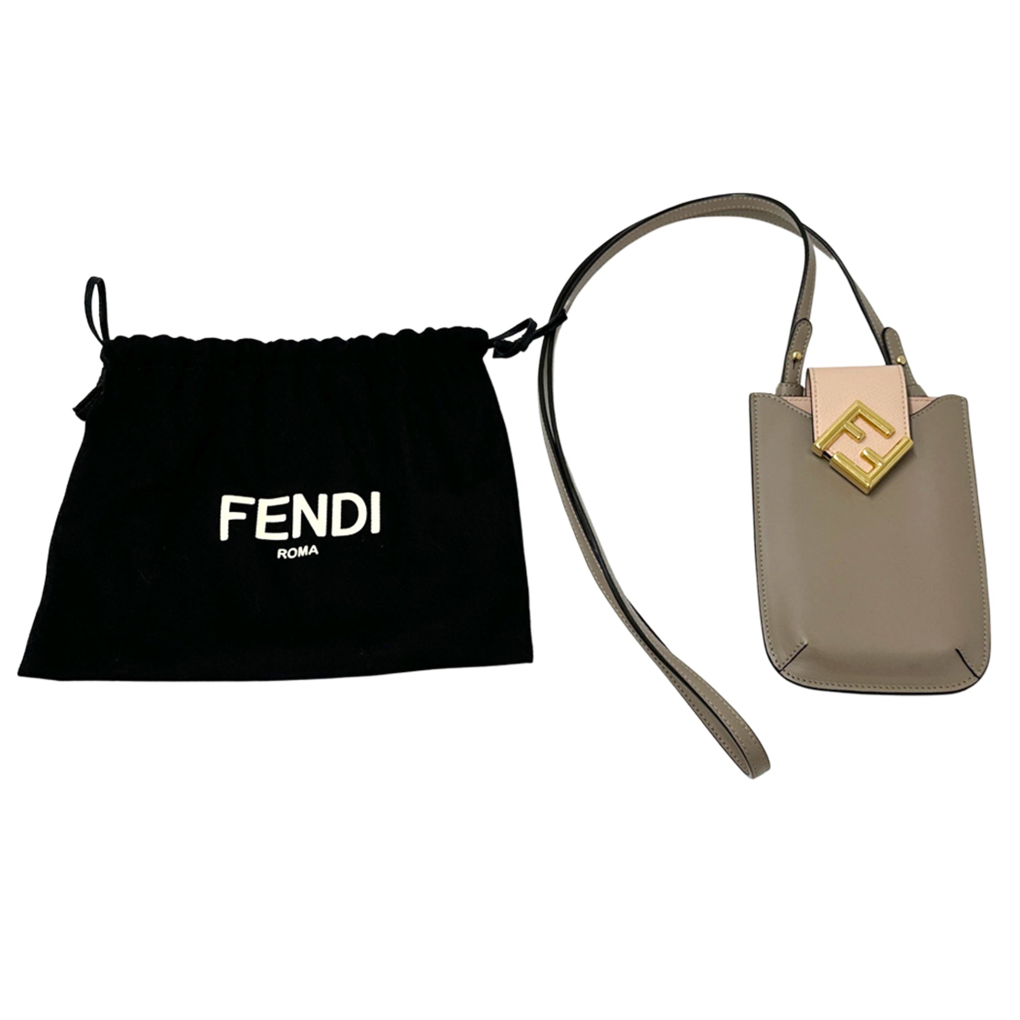 Fendi Grayish Pink Leather Handbag Pochette Pouch Shoulder Bag (Pre-Owned)