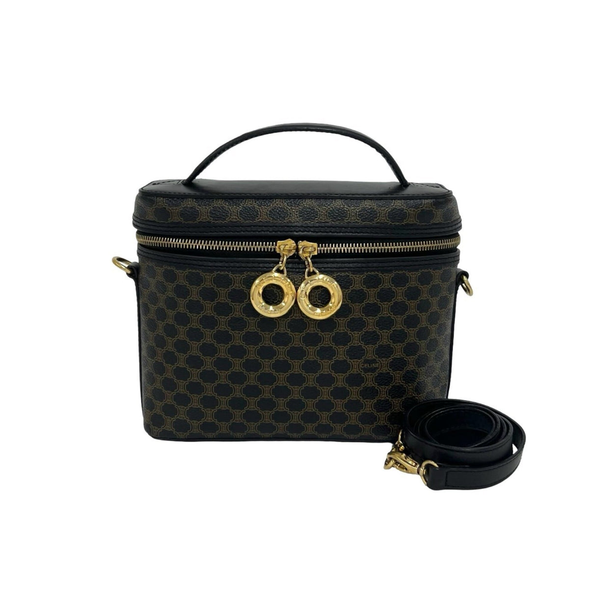 Celine Black Brown Leather Pvc Handbag Shoulder Bag Vanity Bag (Pre-Owned)