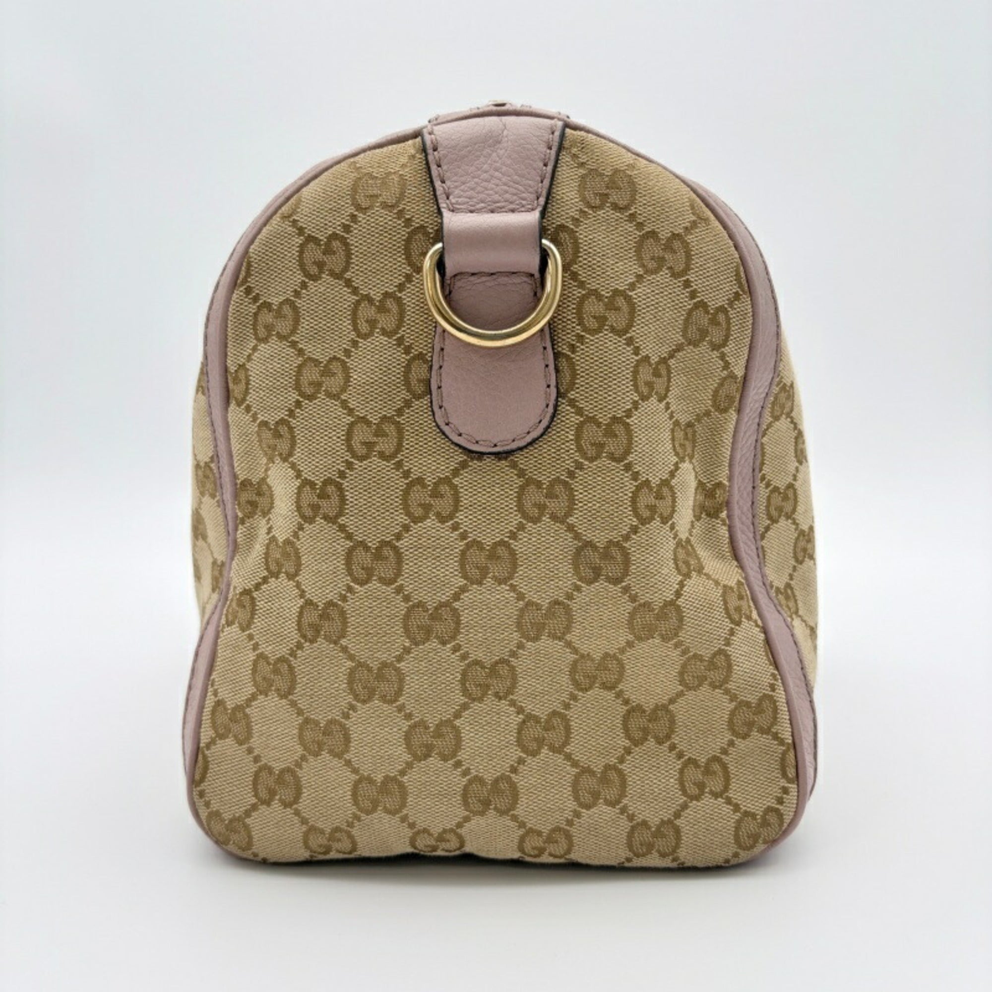 Gucci Sherry Line Beige Pink Canvas Leather Boston Bag (Pre-Owned)