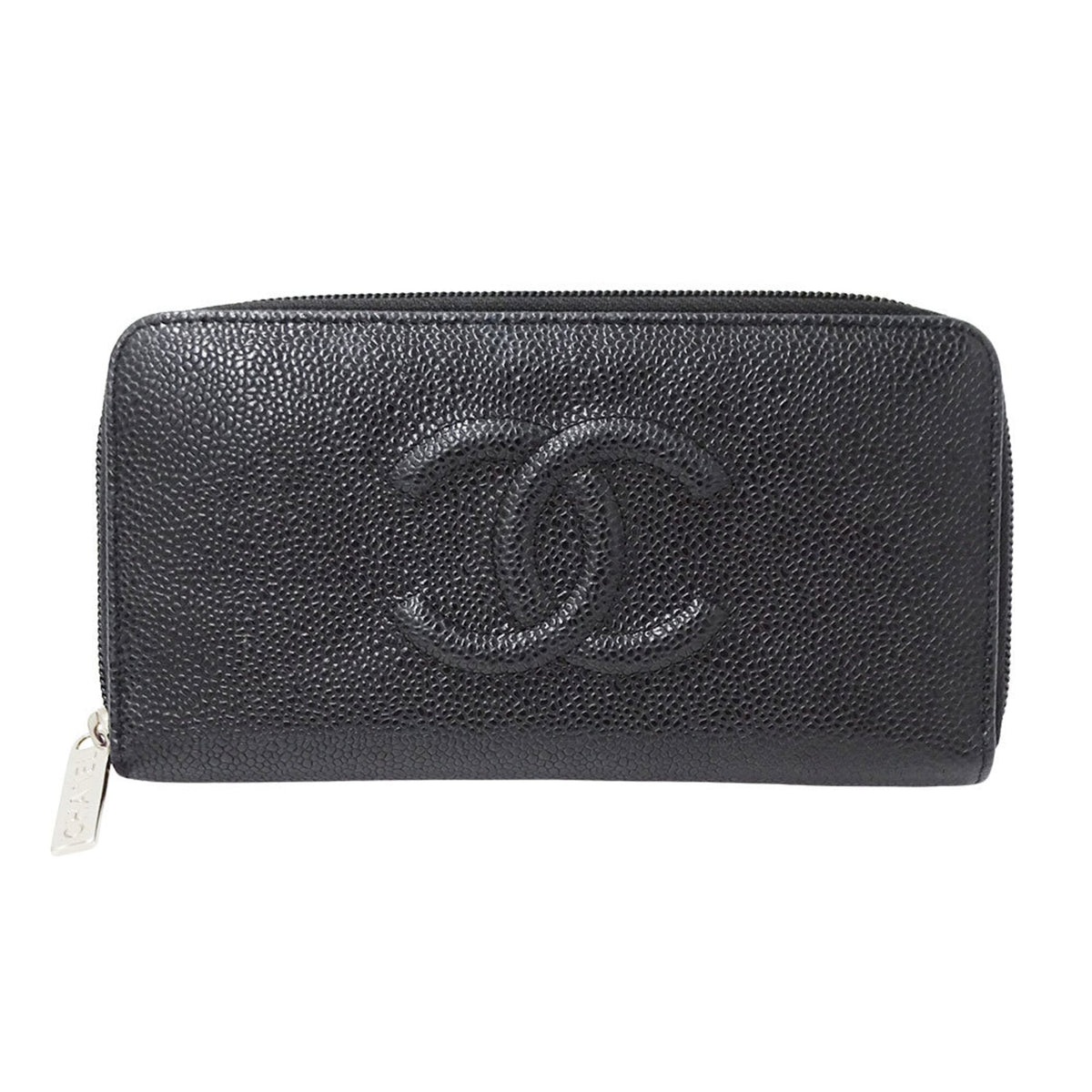 Chanel Black Grained Calfskin Long Wallet (Bi-Fold) (Pre-Owned)