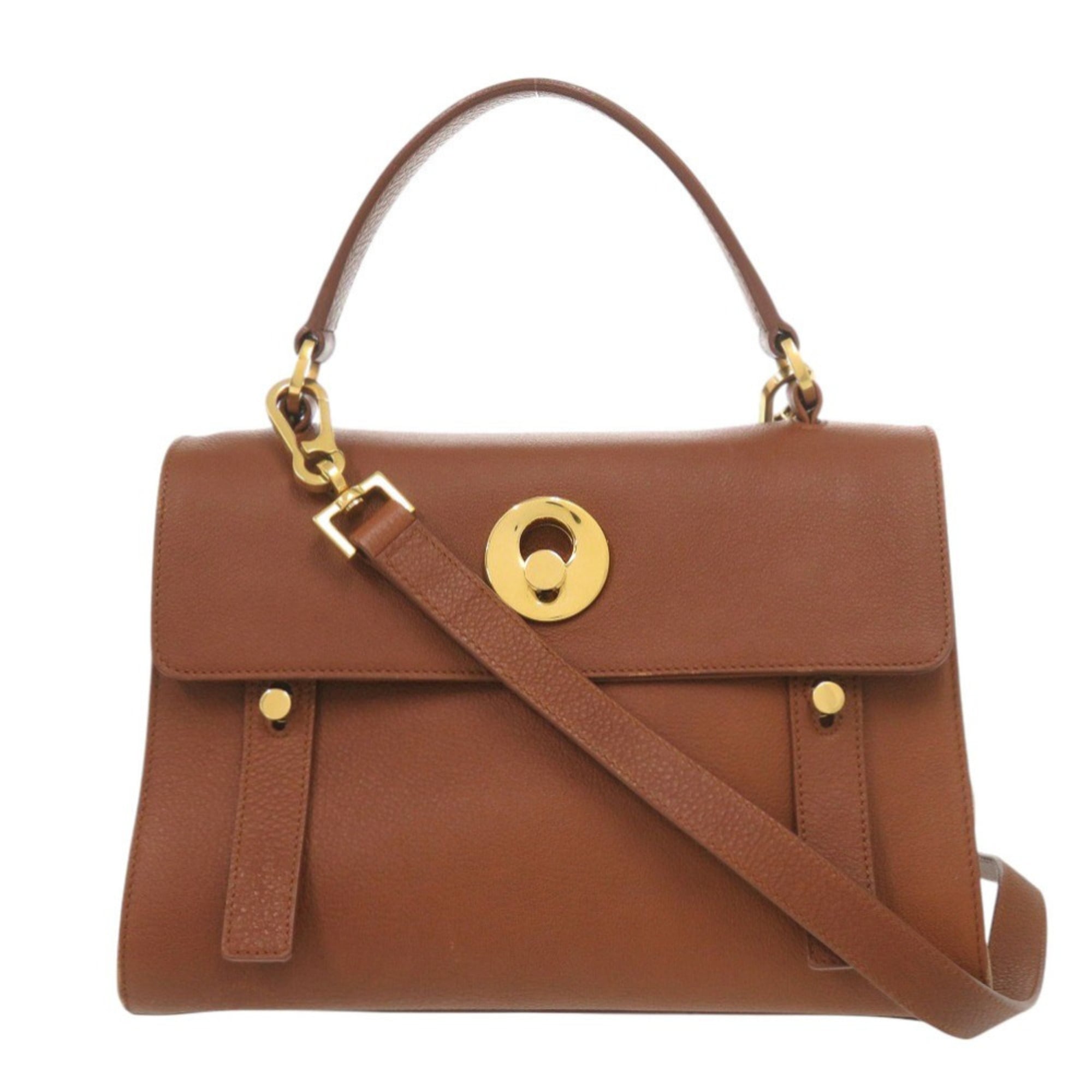 Yves Saint Laurent Brown Leather Canvas Handbag Shoulder Bag (Pre-Owned)
